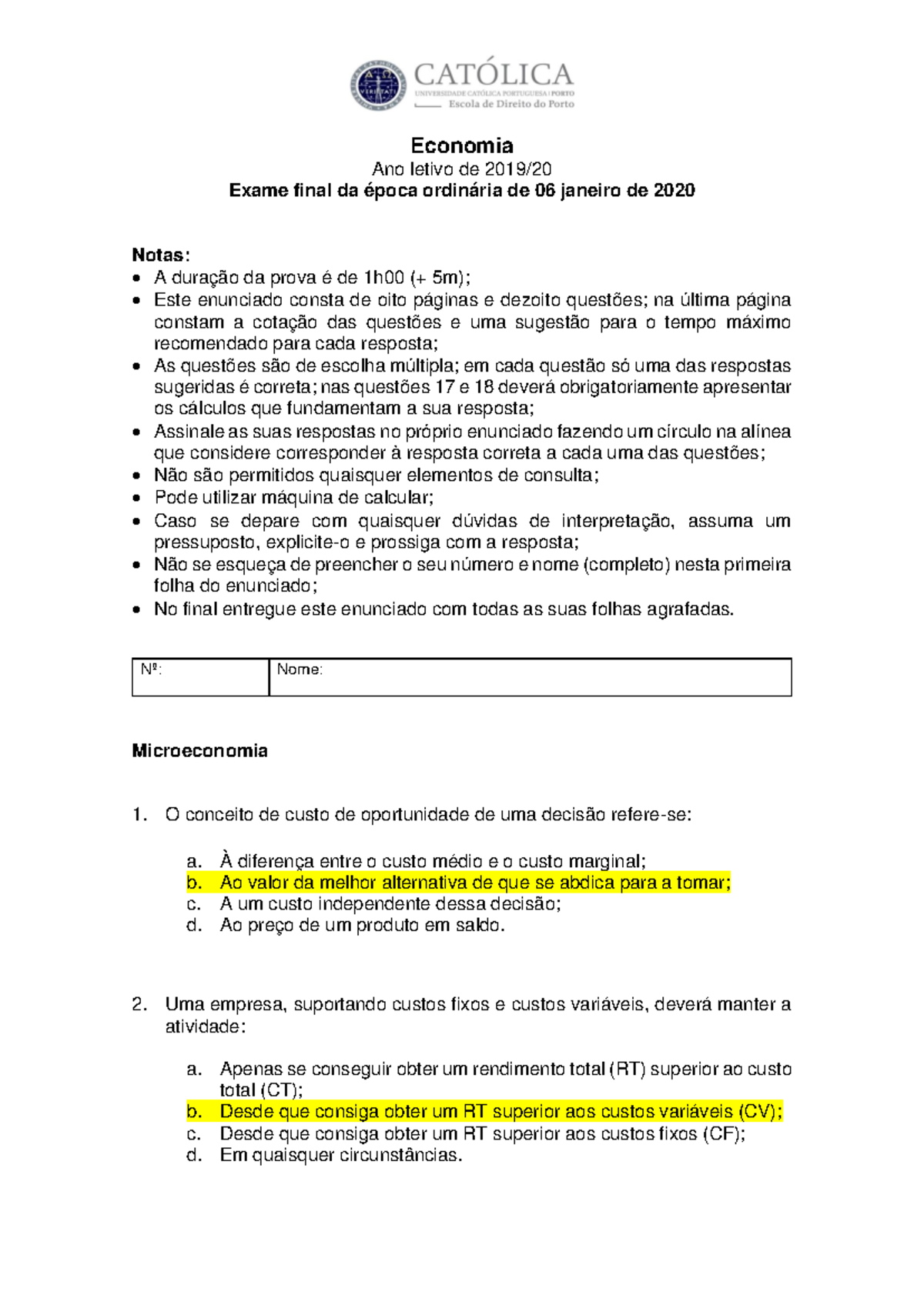 Economia Exame Modelo Correção Economia Ano Letivo De 20 19 Exame Final Da época 4099