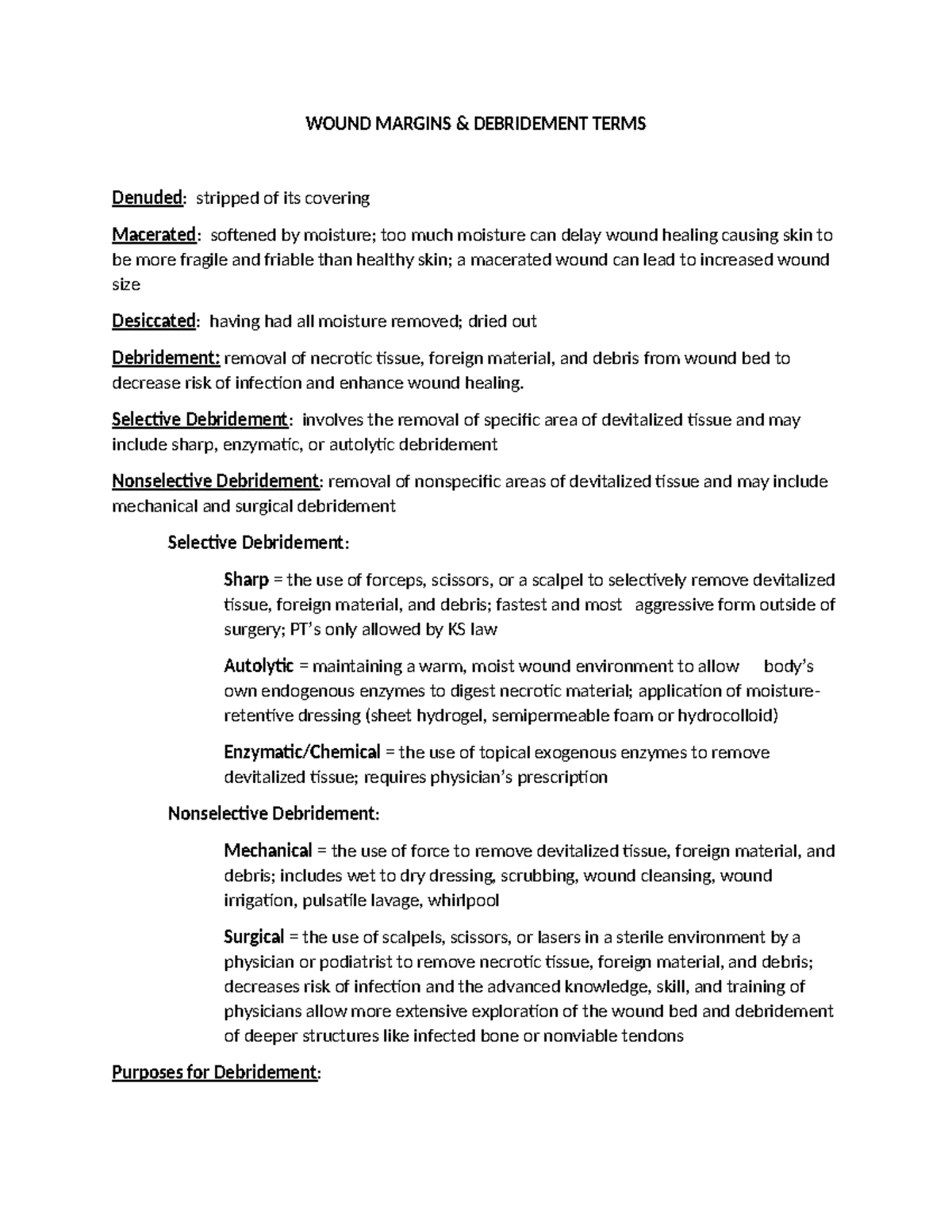 Wound Margins and Debridement Terms - WOUND MARGINS & DEBRIDEMENT TERMS ...