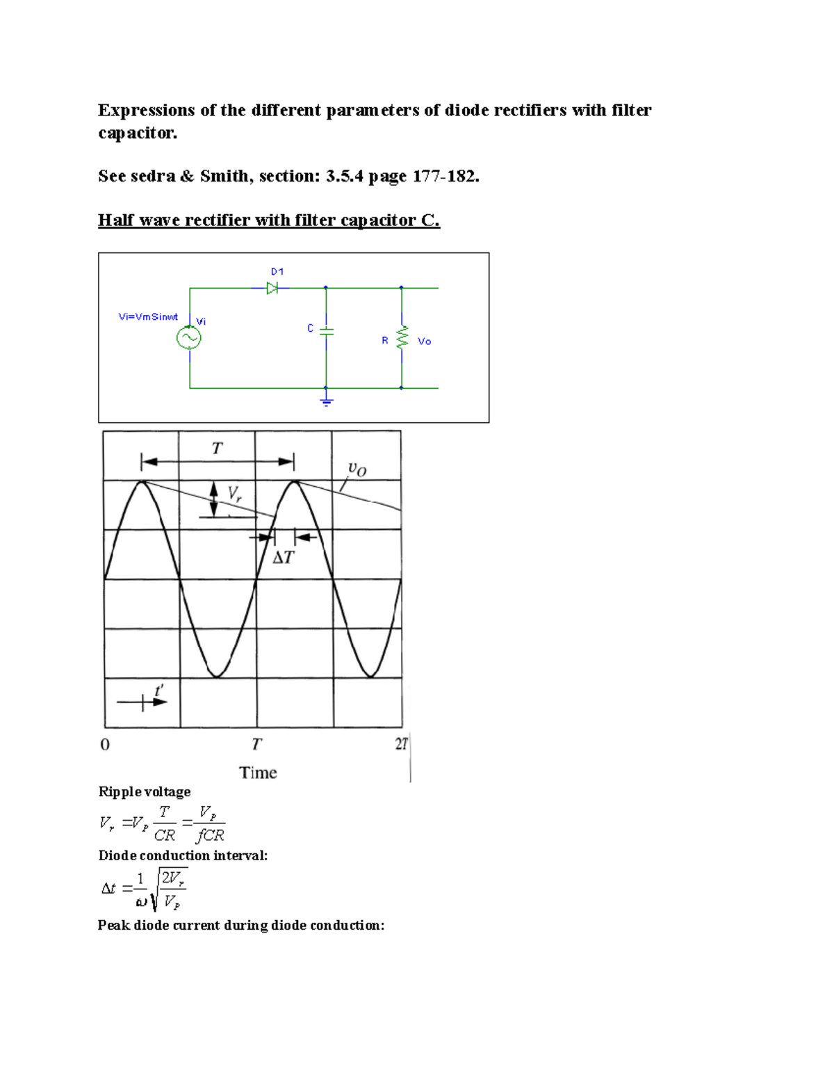 Rectifier wth Filter capacitor HW4 Expressions of the different