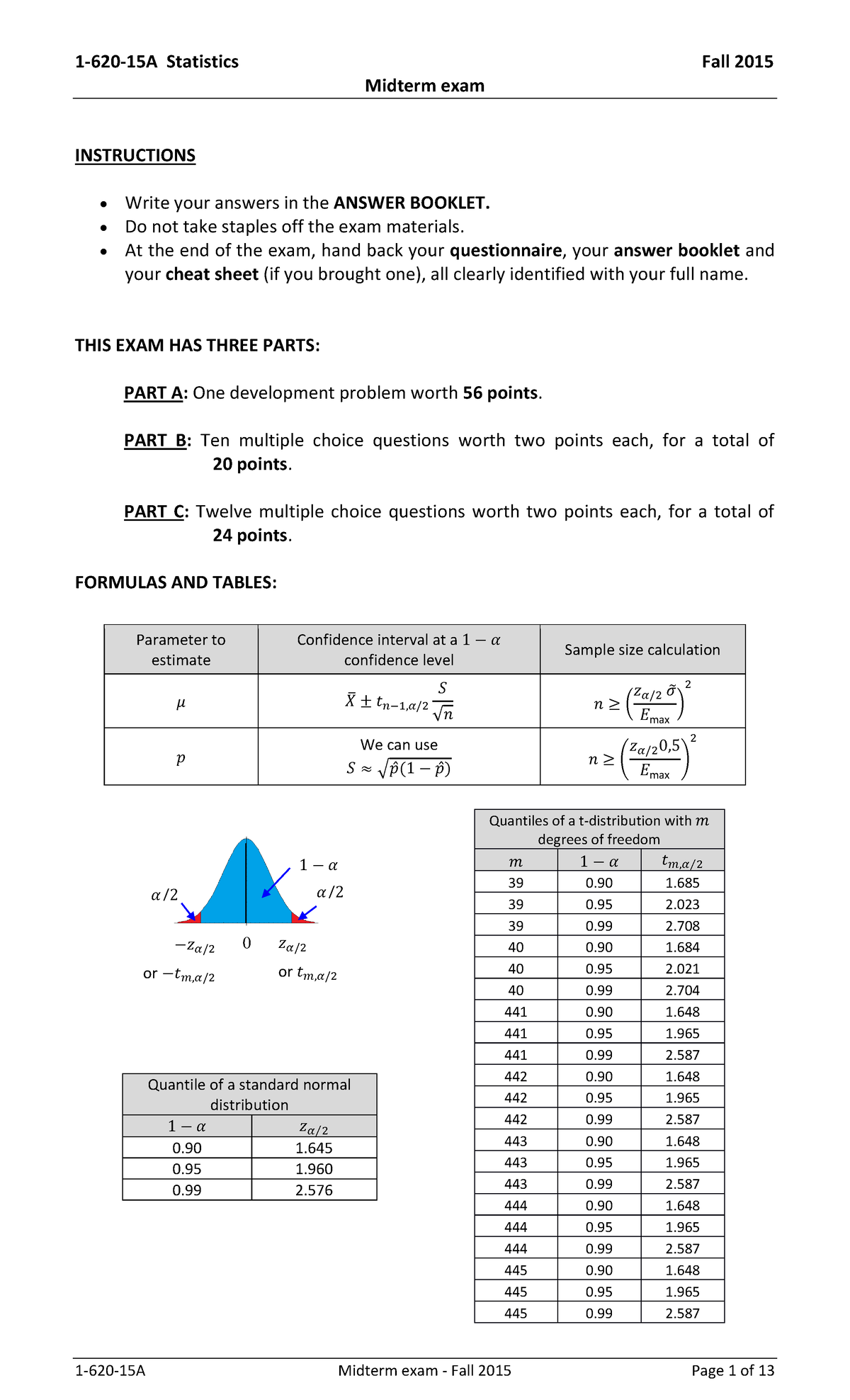 Examen Intra 2019 1 62015A Statistics Fall 2015 Midterm exam