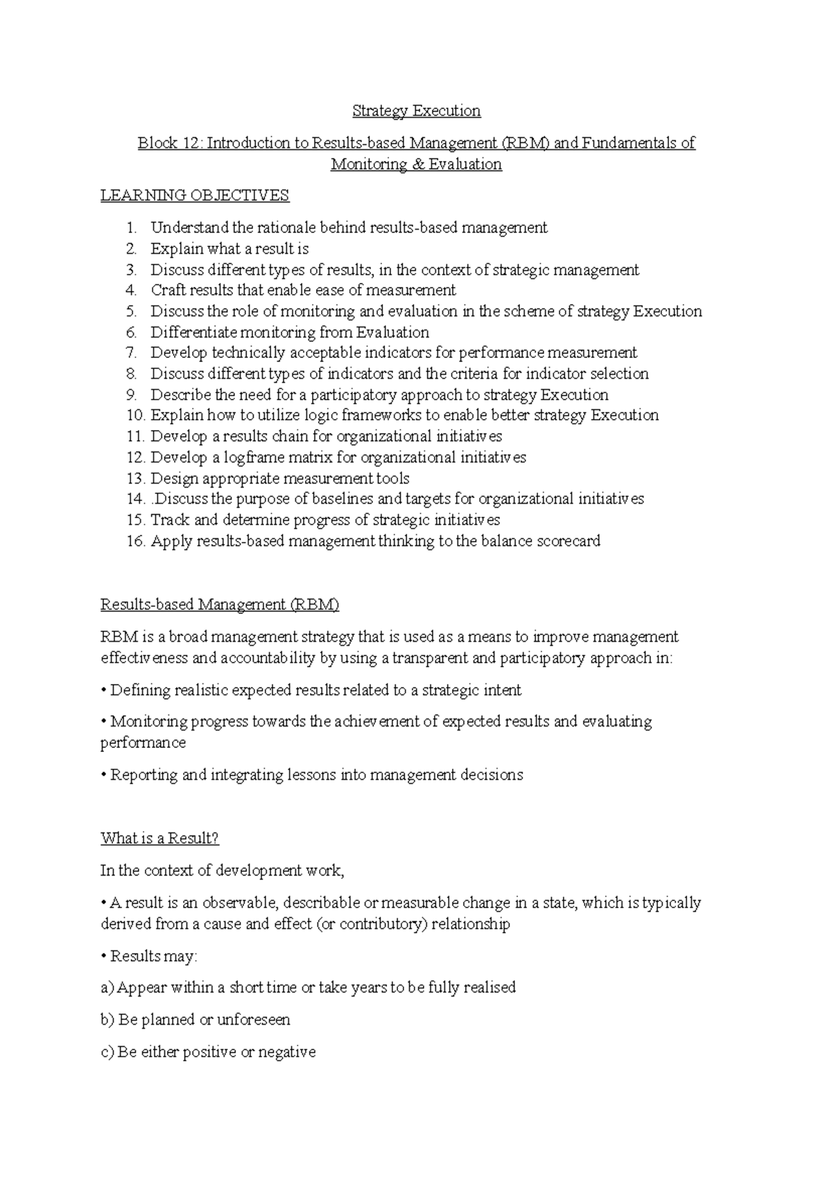 Strategy Execution Block 12 - Discuss the purpose of baselines and ...