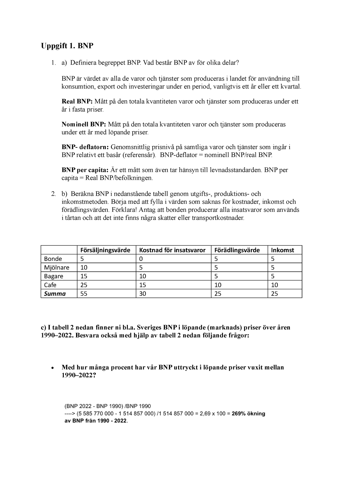 Makro Seminarium 1 - Uppgift 1. BNP A) Definiera Begreppet BNP. Vad ...