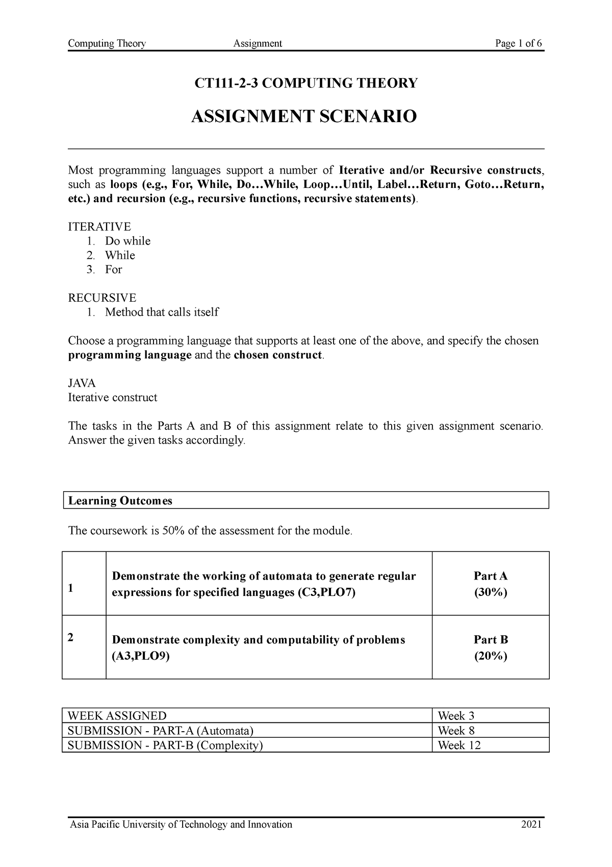 computing theory assignment apu