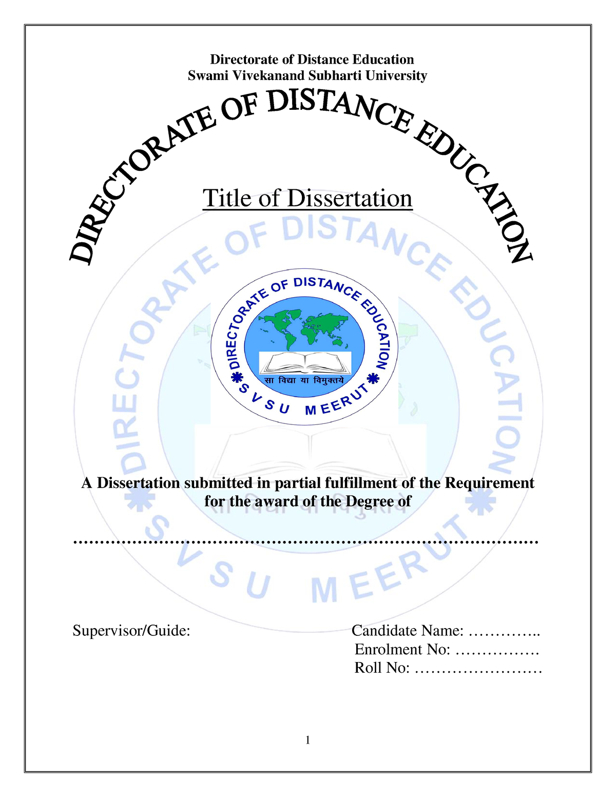 Dissertation Format None Directorate Of Distance Education Swami 