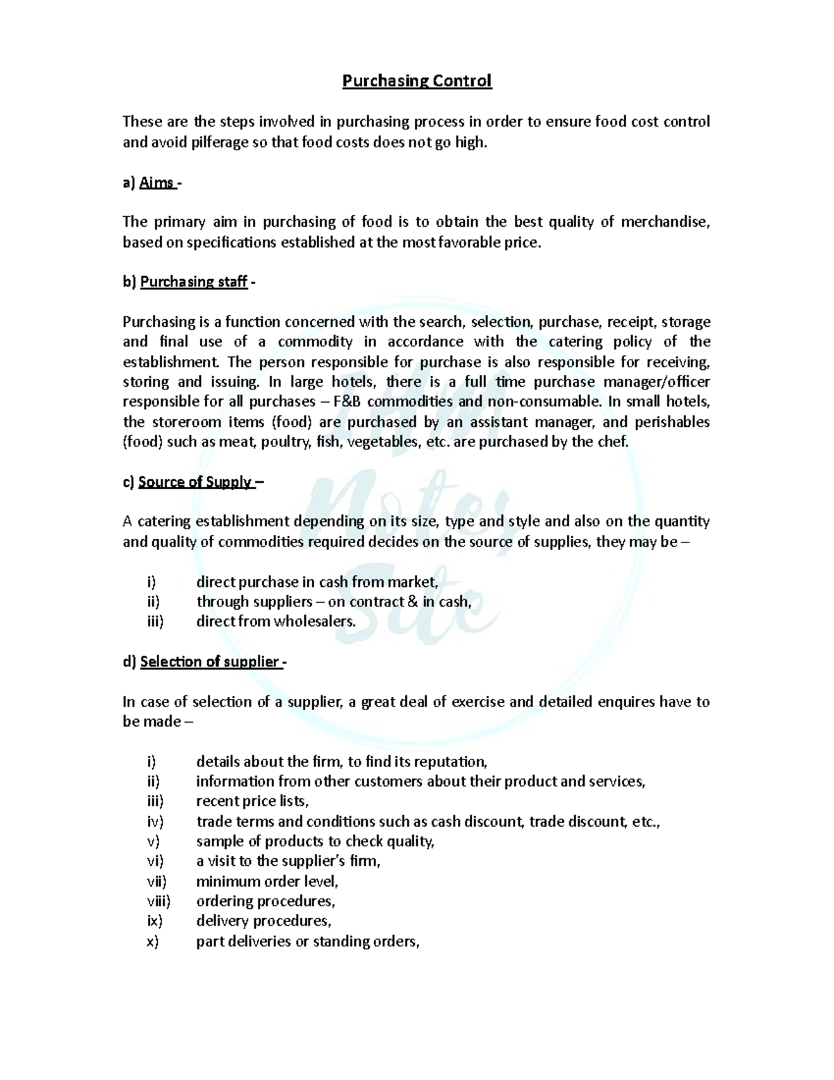 4-purchasing-control notes - Purchasing Control These are the steps ...