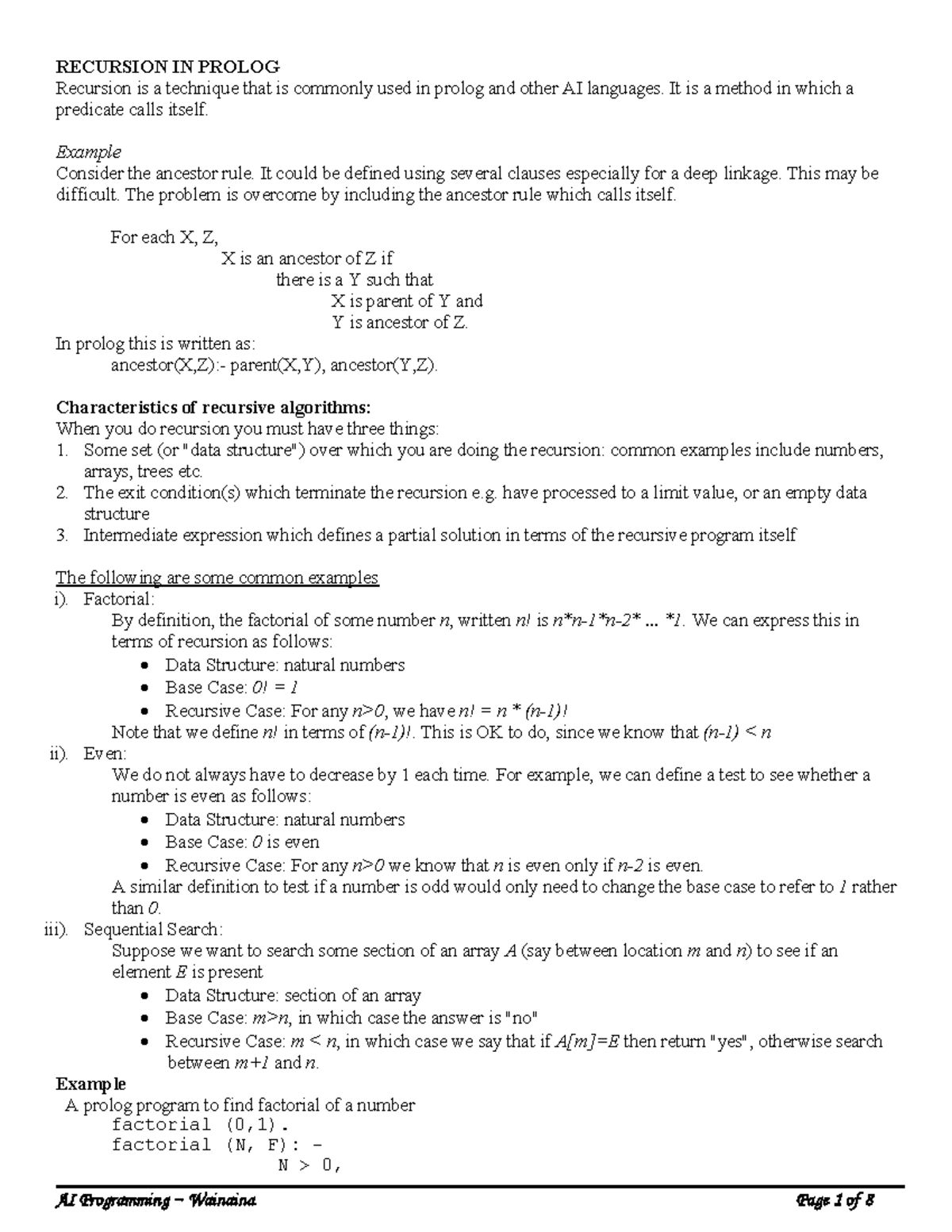 3. AI Programming - Recursion and Lists - AI Programming ~ Wainaina ...