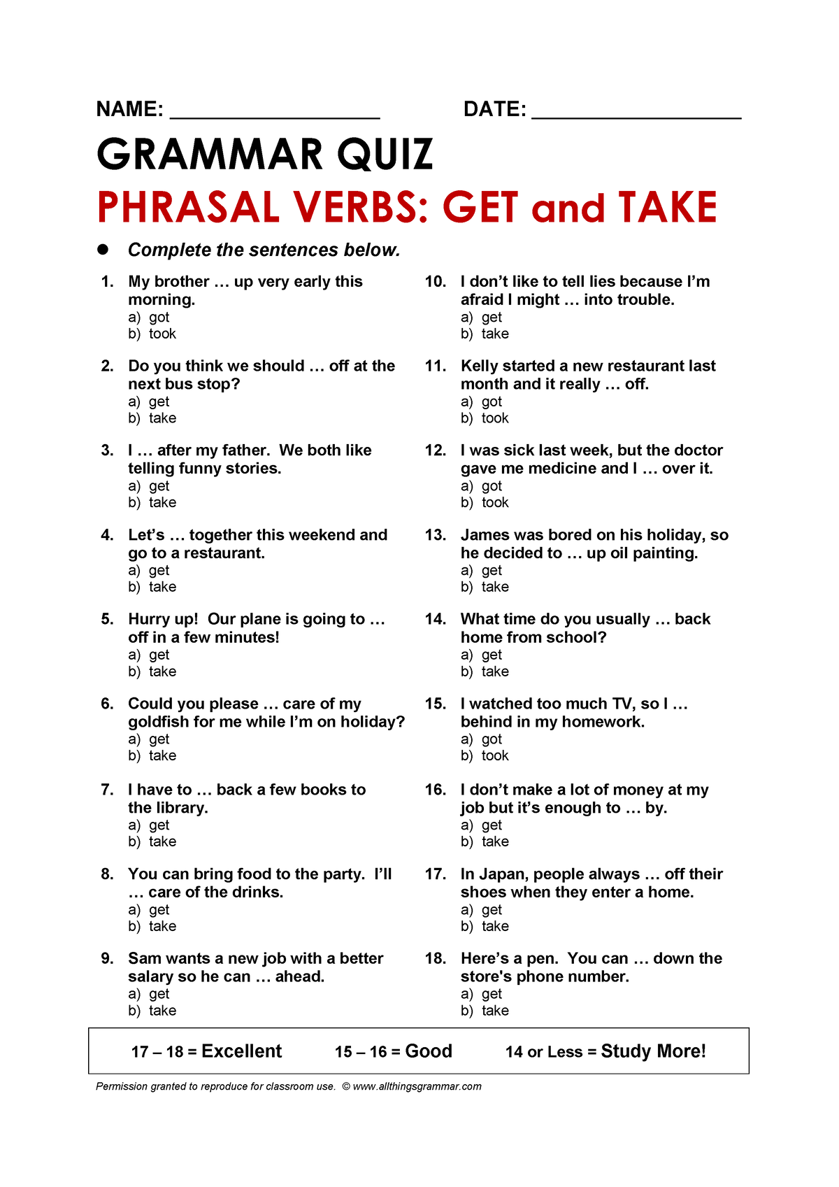 Phrasal Verbs 1 - NAME: ________________________ DATE ...