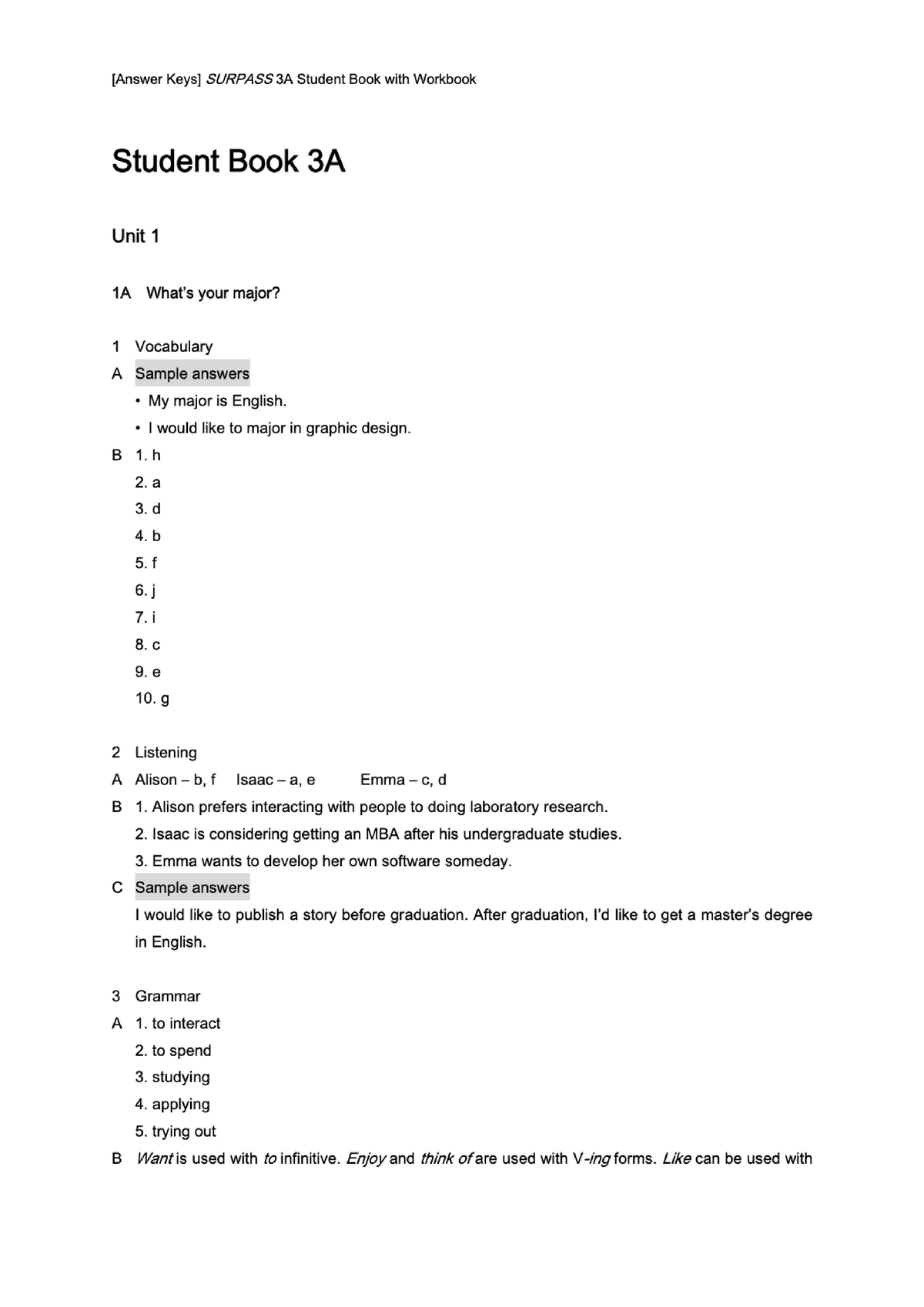 coursework books answer key