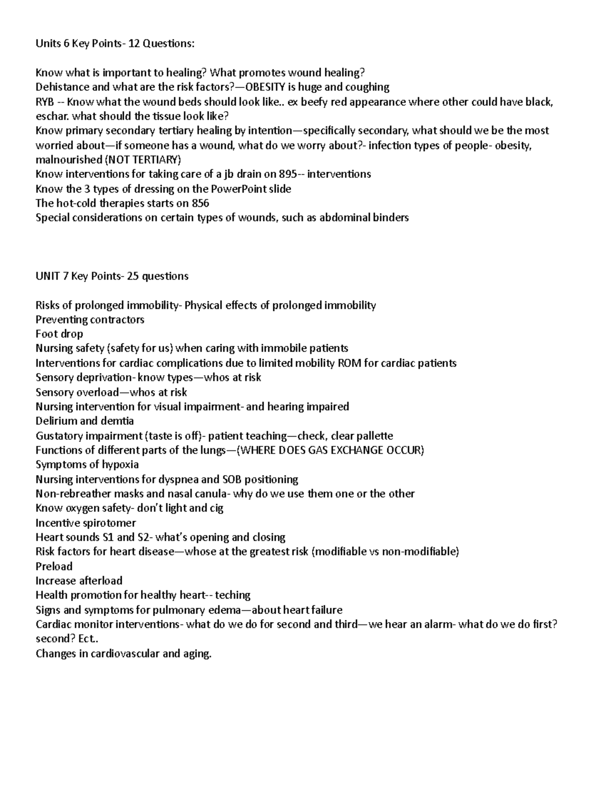 Test 3 Focus Points - Units 6 Key Points- 12 Questions: Know what is ...