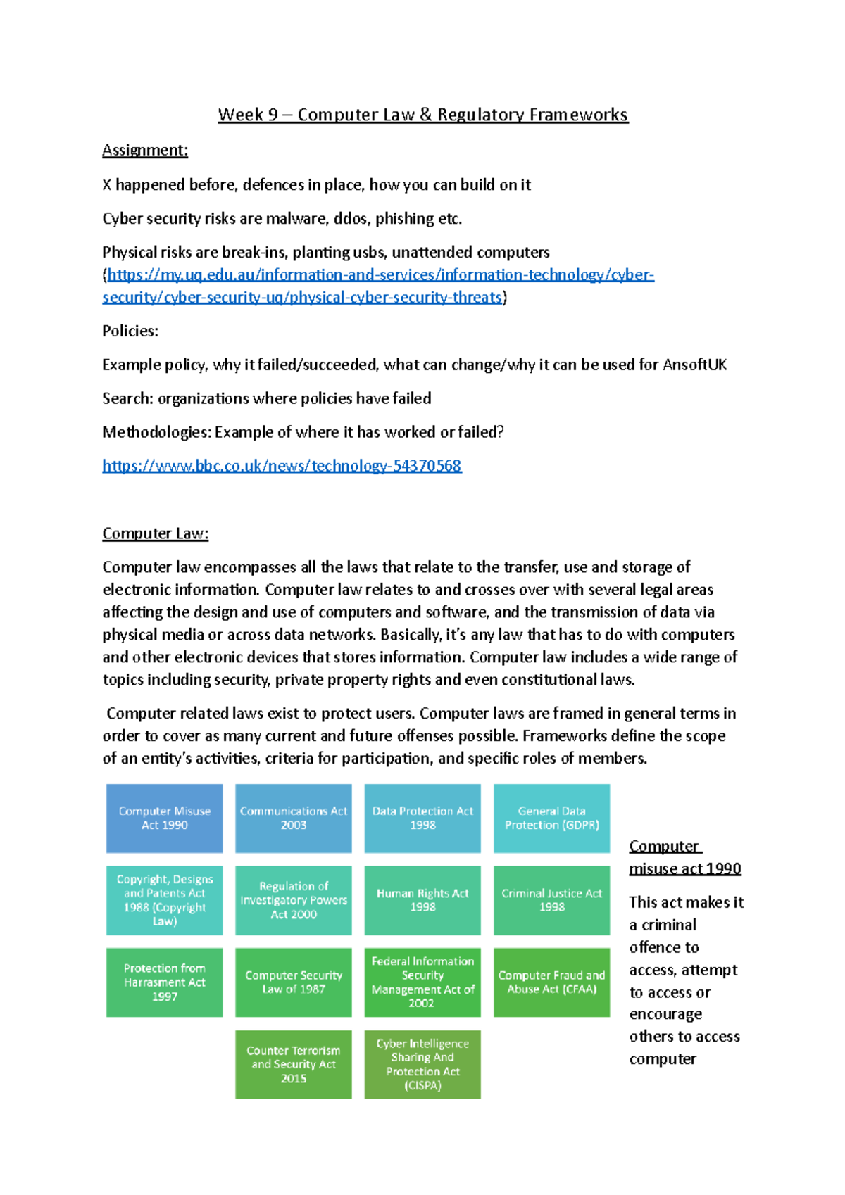 Week 9 - Lecture - Week 9 – Computer Law & Regulatory Frameworks ...