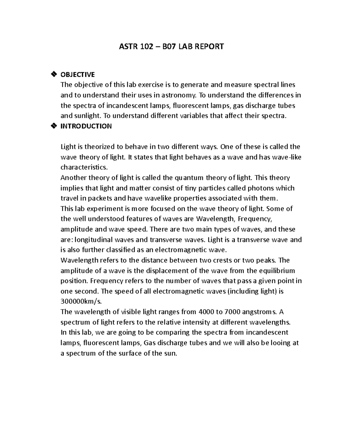 ASTR 102 Lab 2 - Astronomy 102 Laboratory Report On Spectrum . - ASTR ...