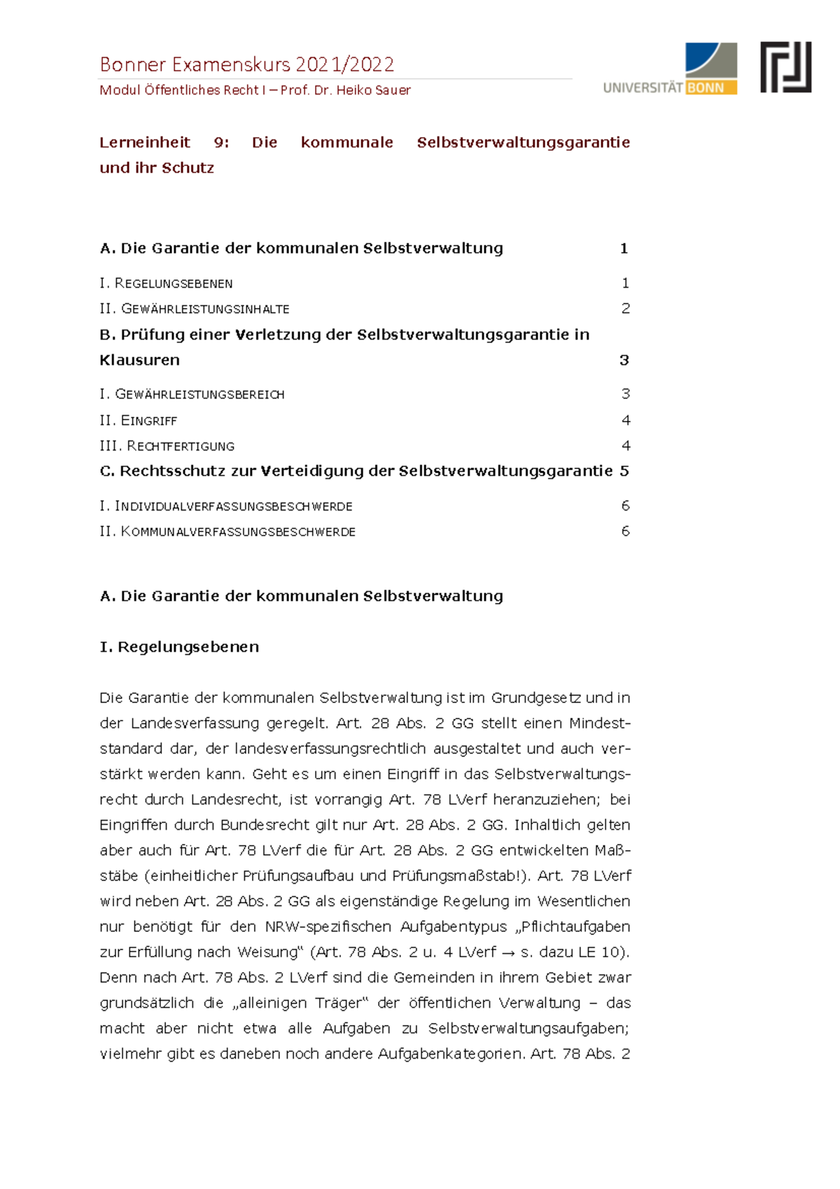 LE 9 - Kommunalrecht - Bonner Examenskurs 2021/ Modul Öffentliches ...