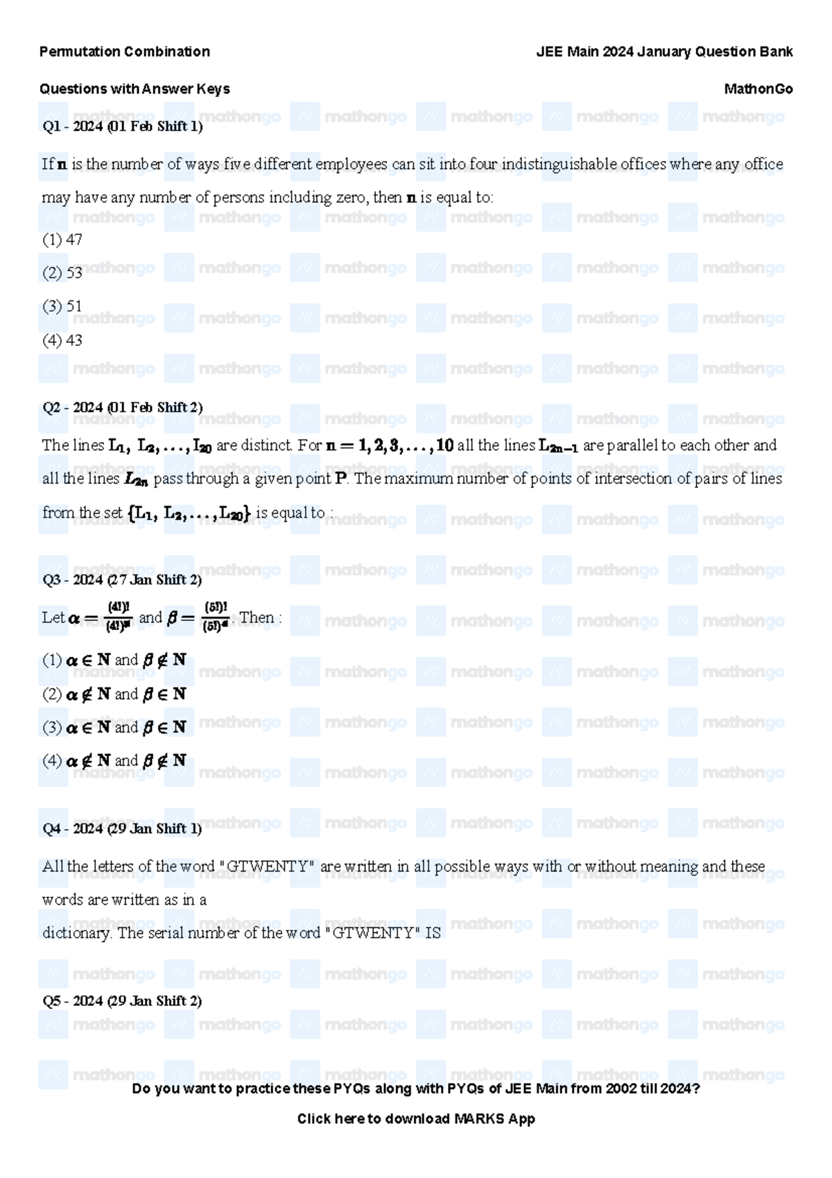 Permutation Combination - JEE Main 2024 January Question Bank - Mathon ...