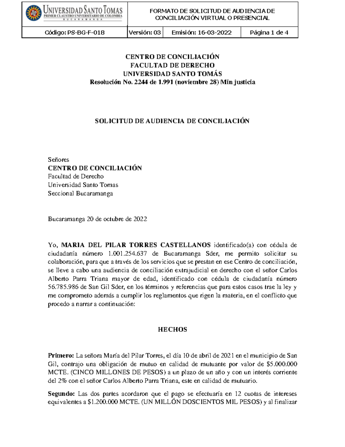 Solicitud DE Conciliación Agendas - CONCILIACI”N VIRTUAL O PRESENCIAL ...