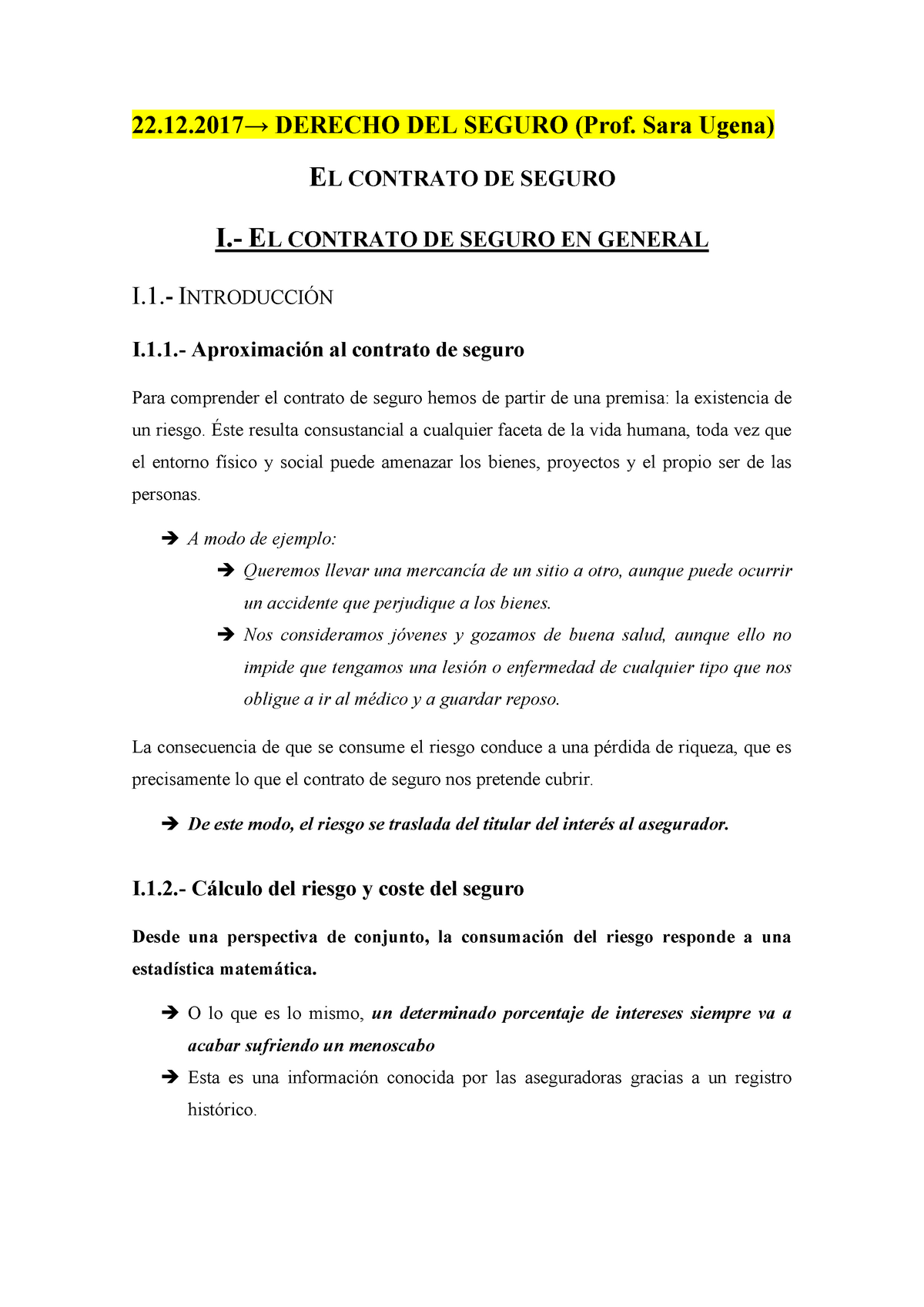 Contrato De Seguro Apuntes Derecho Del Seguro Prof Sara