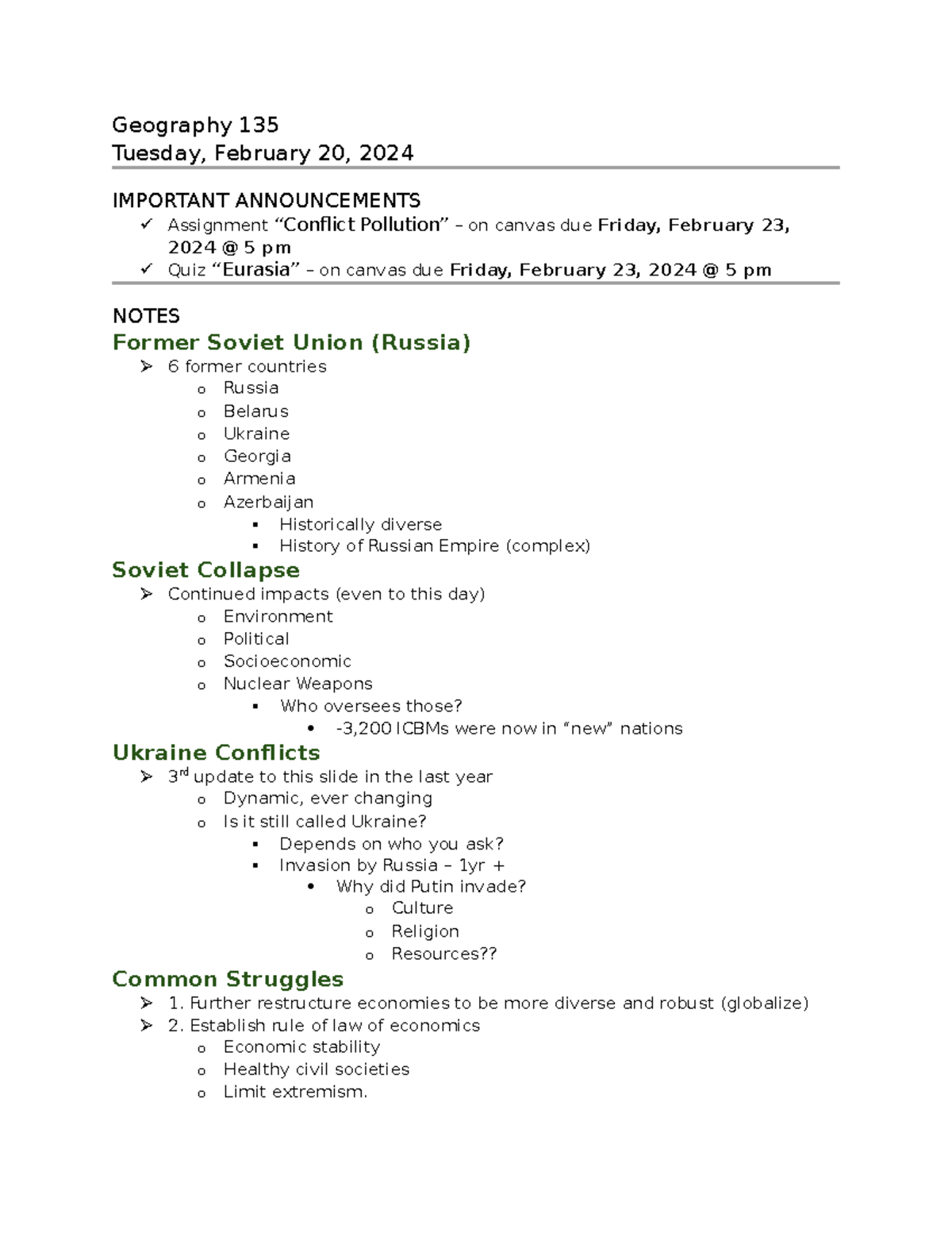 Geography 135 Notes 6 Geography 135 Tuesday, February 20, 2024