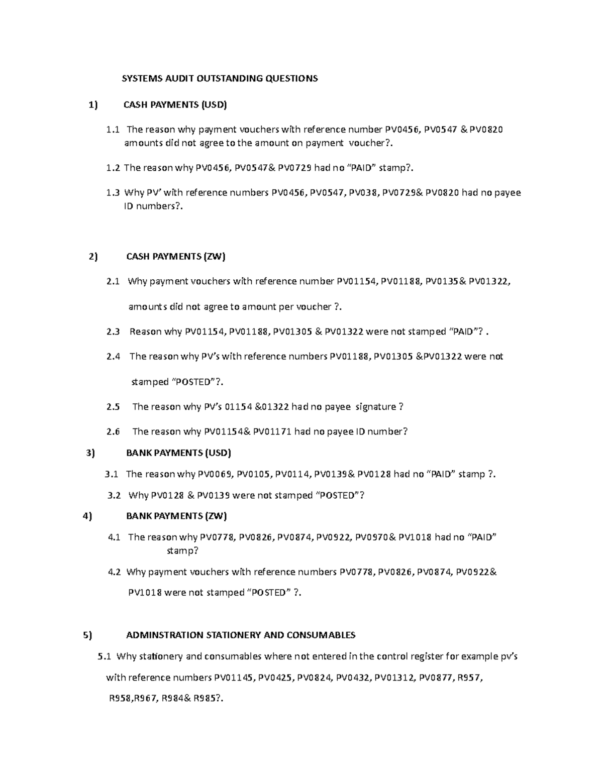 . Systems Audit Outstanding Questions 2021 1620857505000 - SYSTEMS ...