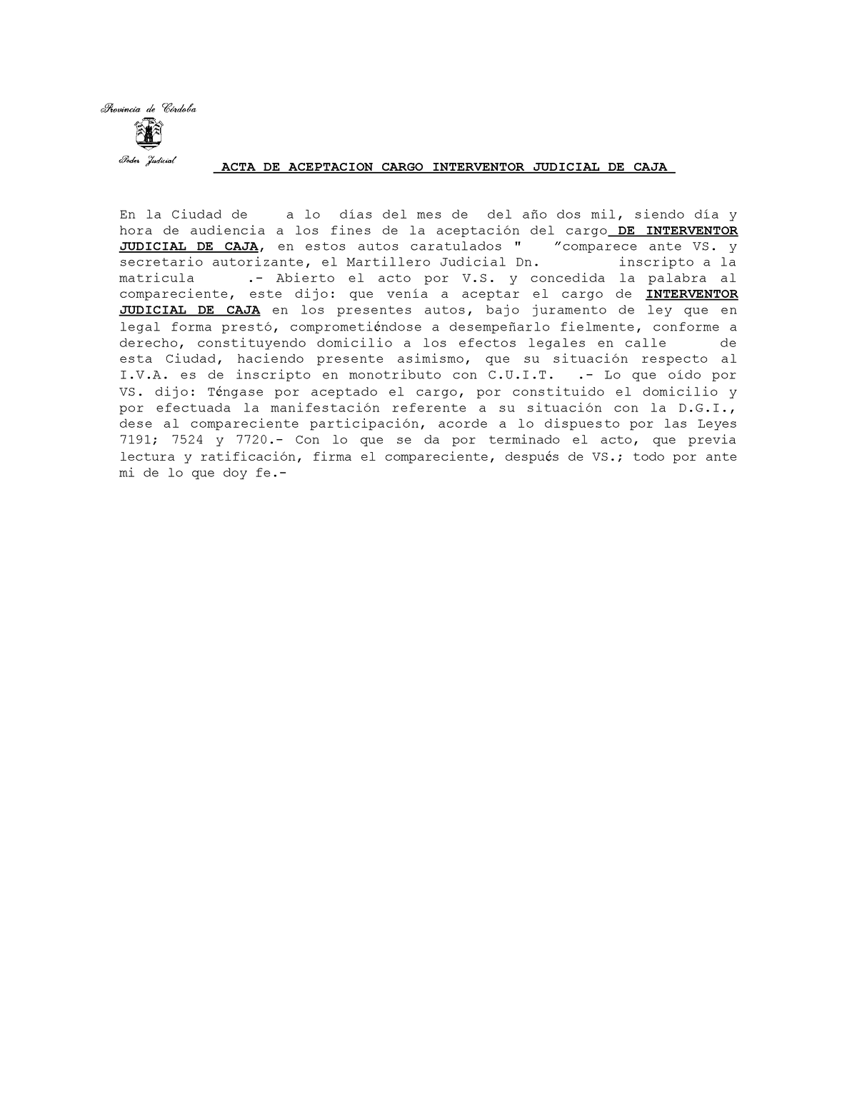 Acta De Aceptacion Cargo Interventor Judicial De Caja 1 Acta De