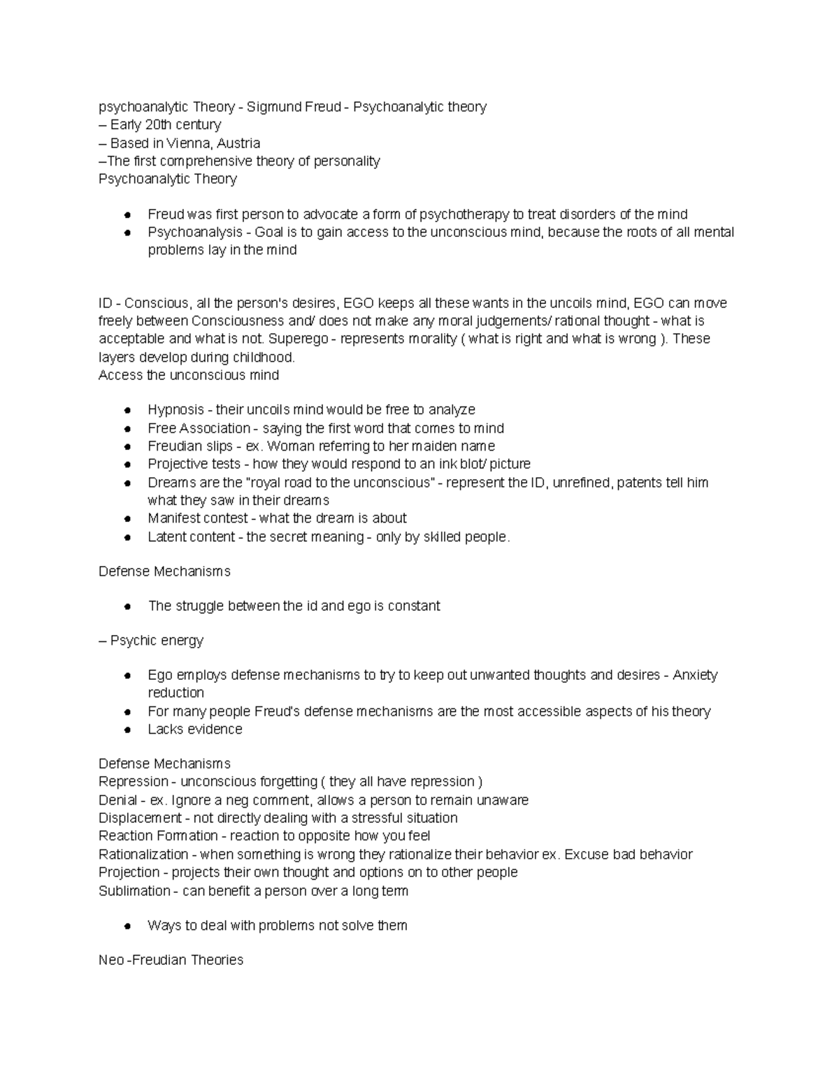 Chapter 2 notes - psychoanalytic Theory - Sigmund Freud ...