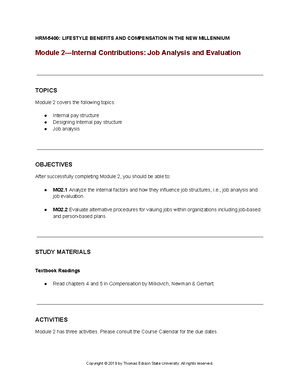 Outline of Compensation and Benefits Rubric HRM-5400-jan19 - Rubric for ...
