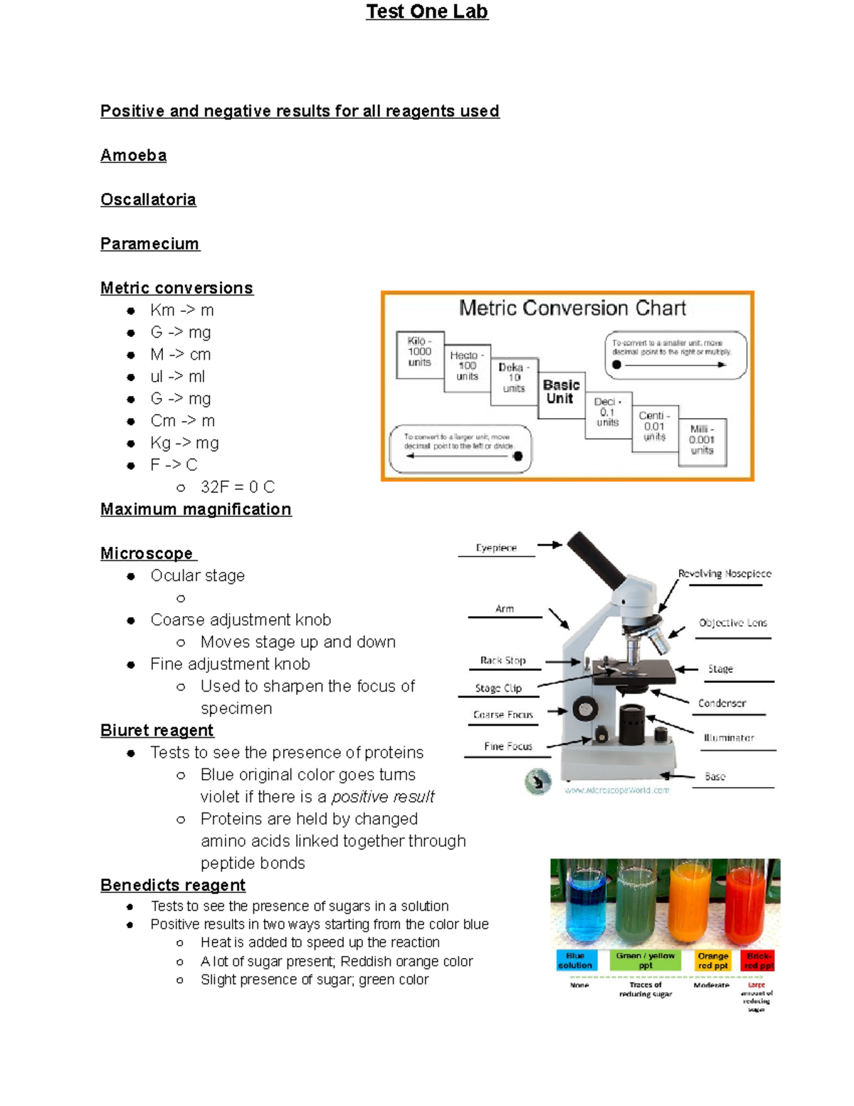 Lab Test 1 Review - Lecture notes 1-7 - Test One Lab Positive and ...