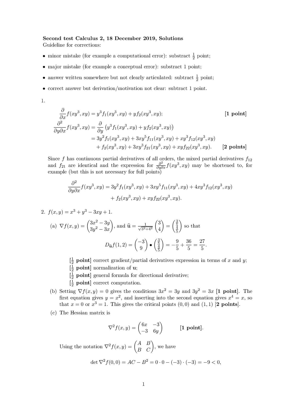 Solutions Final Test Calculus 2 2019 - Second test Calculus 2, 18 ...