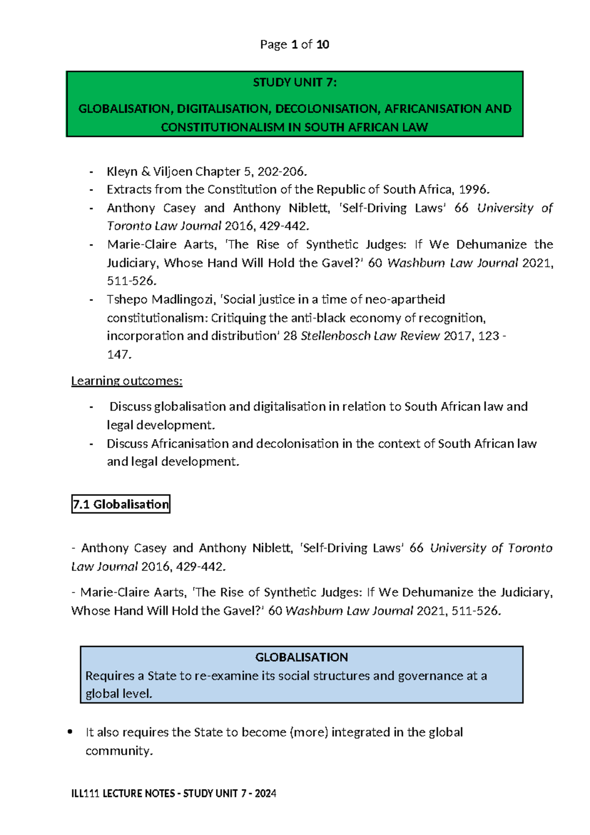 ILL111 Lecture Notes - Study UNIT 7 - 2024 - STUDY UNIT 7 ...