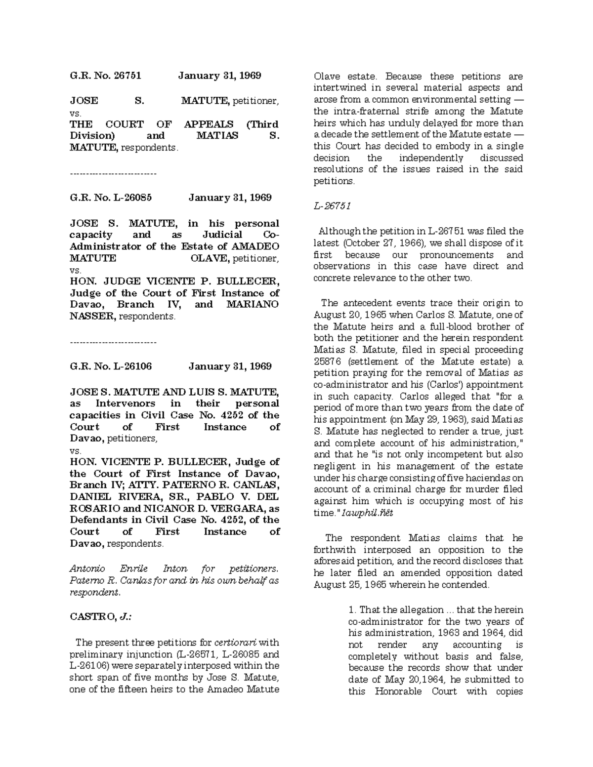 5. Matute vs CA - Spec Pro - G. No. 26751 January 31, 1969 JOSE S ...