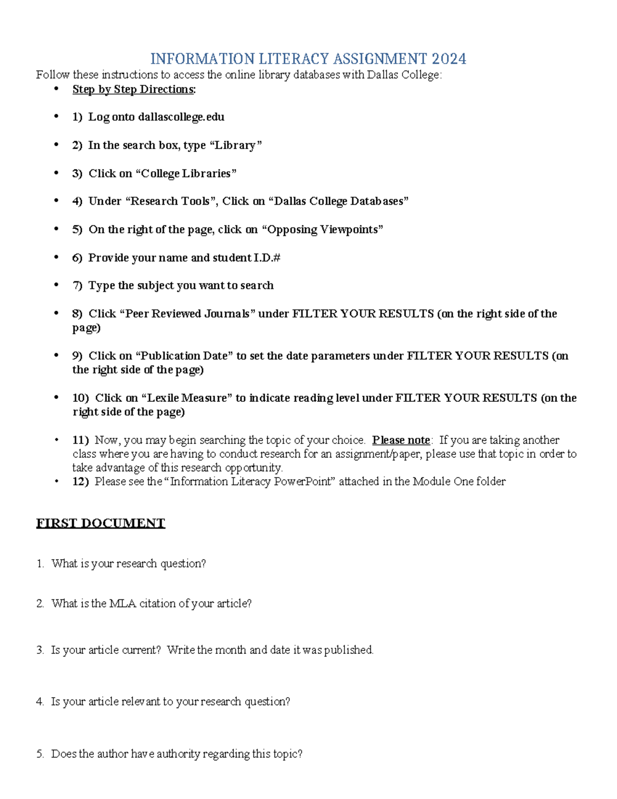 Information Literacy Assignment 2024 - INFORMATION LITERACY ASSIGNMENT ...