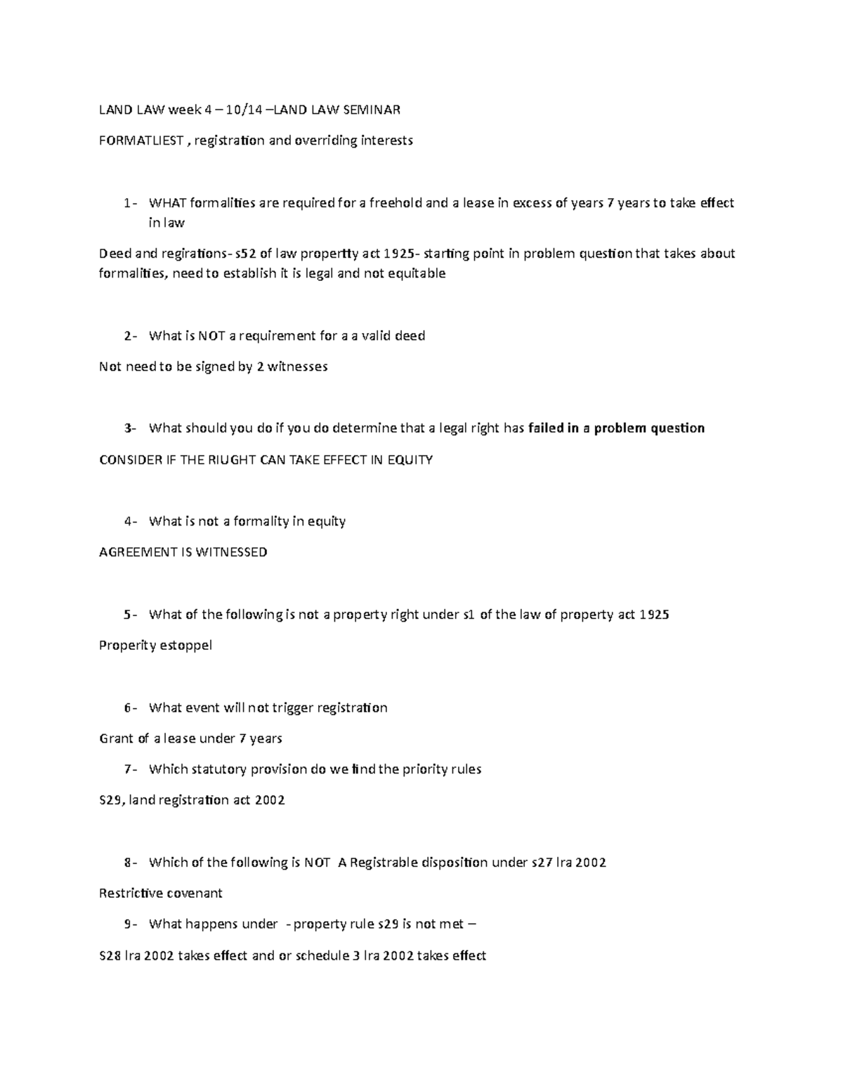 LAND LAW Formalities And Registering Interests - LAND LAW Week 4 – 10/ ...