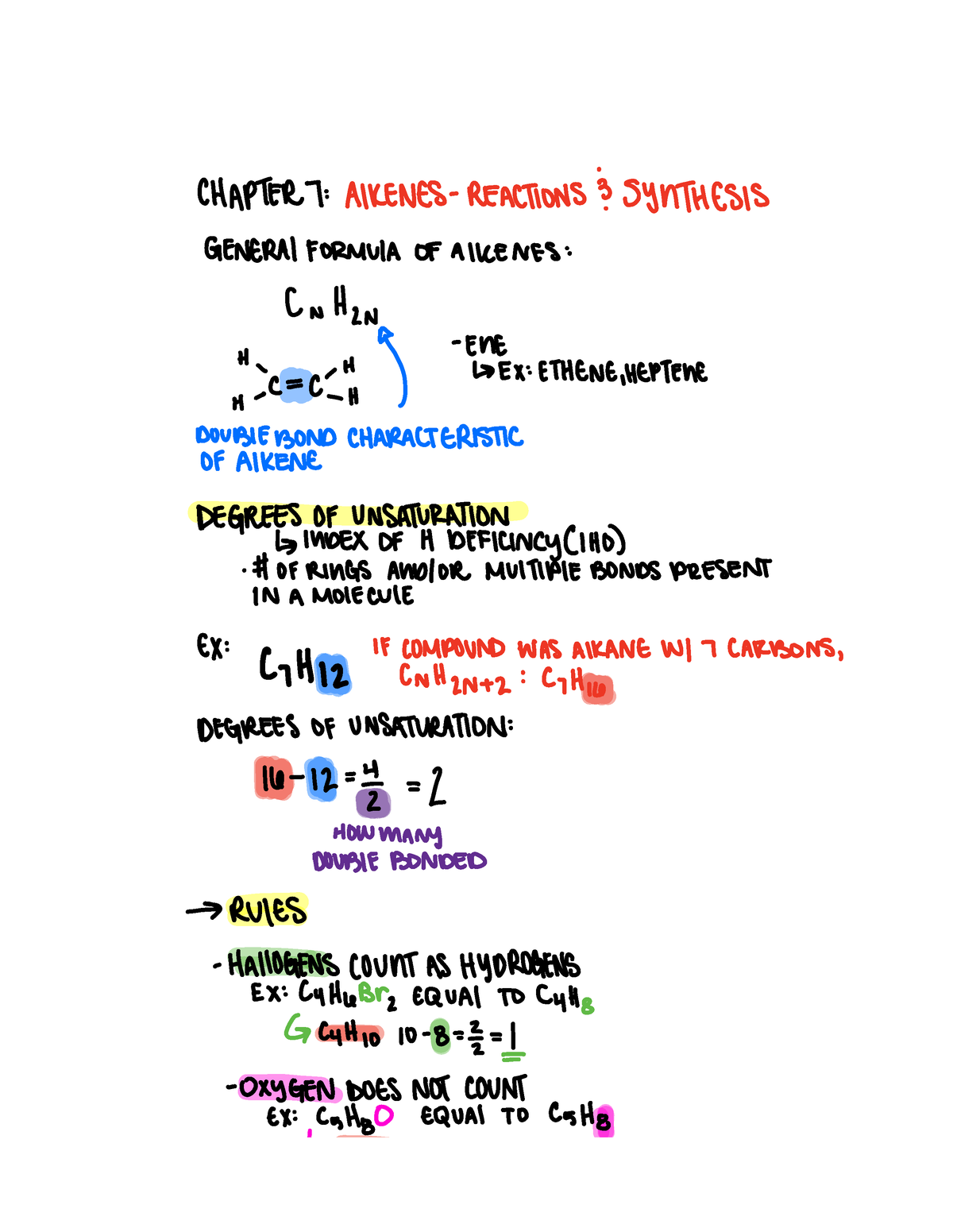 CHAPTER 7 OCHEM CHEM362 Alkenes - CHAPTER ALKENES REACTIONS SYNTHESIS ...