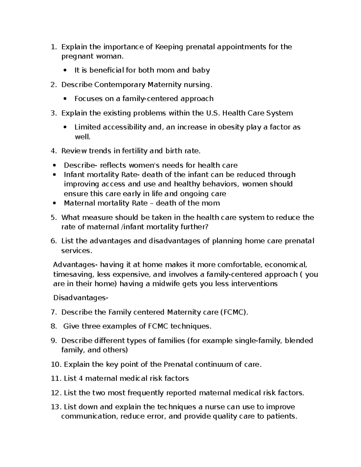 Exam 1 study guide OB - Explain the importance of Keeping prenatal ...