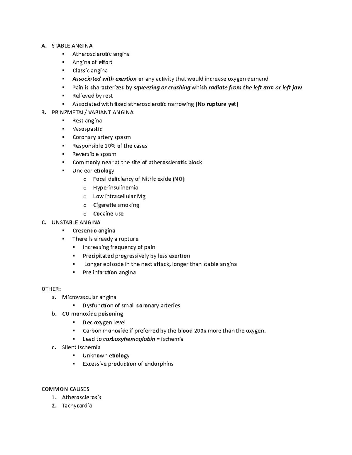 Ischemic Heart Disease PART 2 - A. STABLE ANGINA Atherosclerotic angina ...