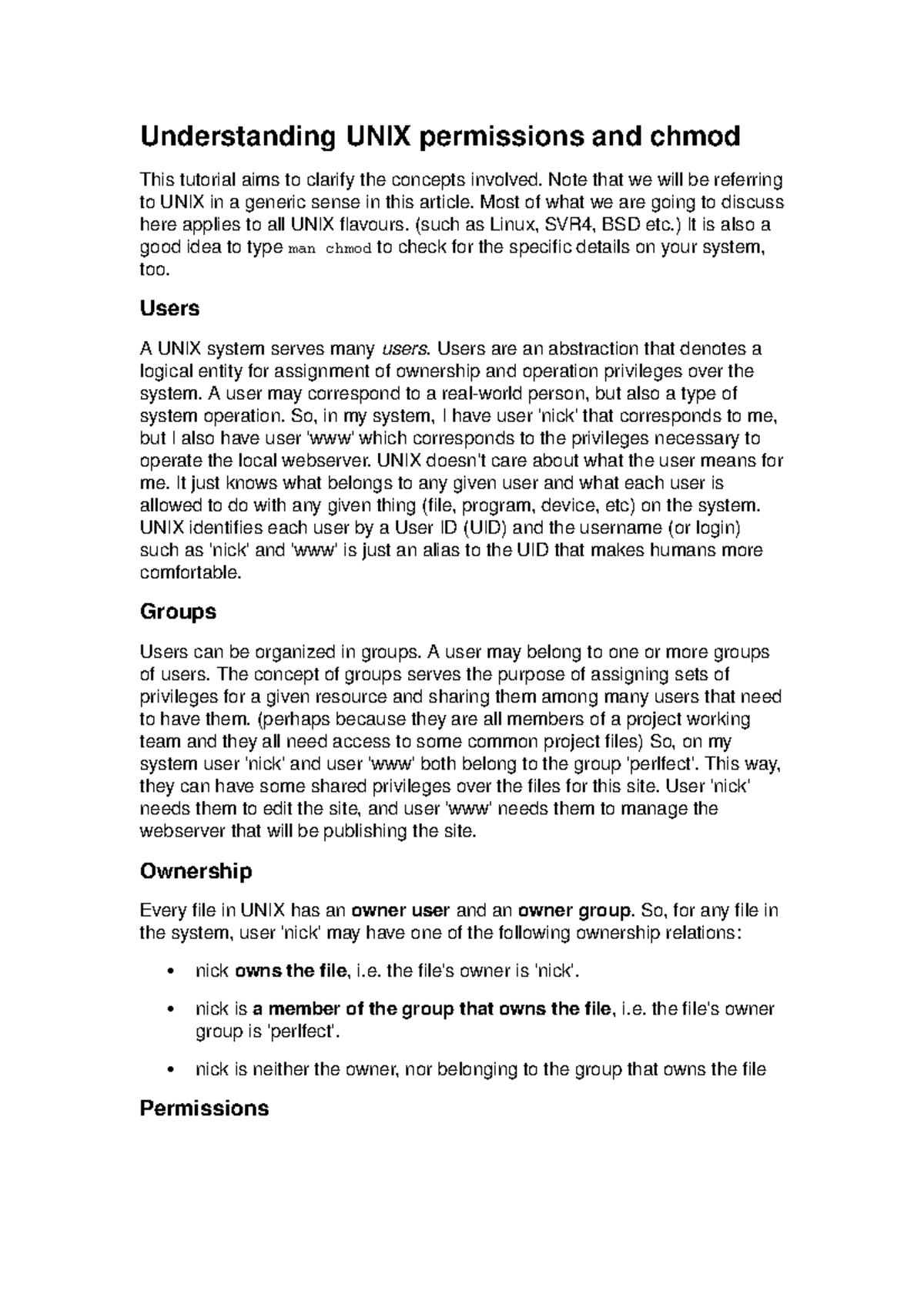 Uunixpermschmodp - UNIX - Understanding UNIX permissions and chmod This ...