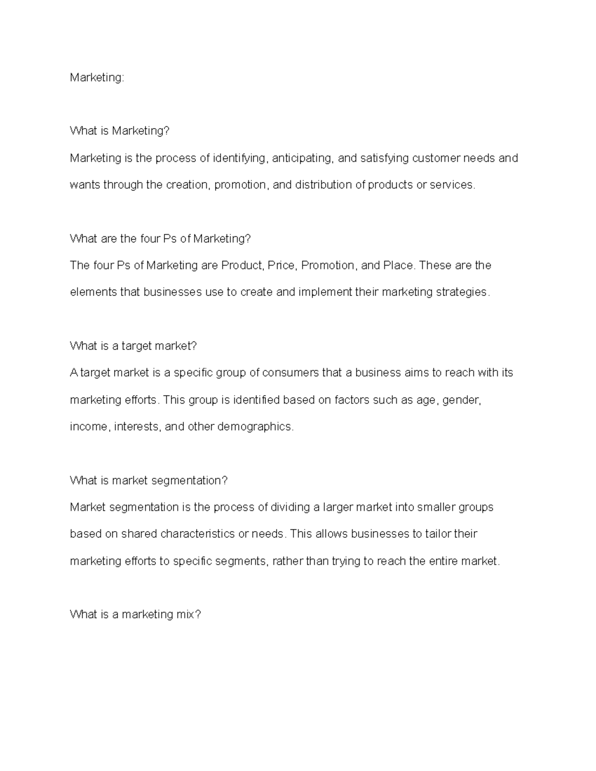 Answer Key Marketing - business notes lecture - Marketing: What is ...