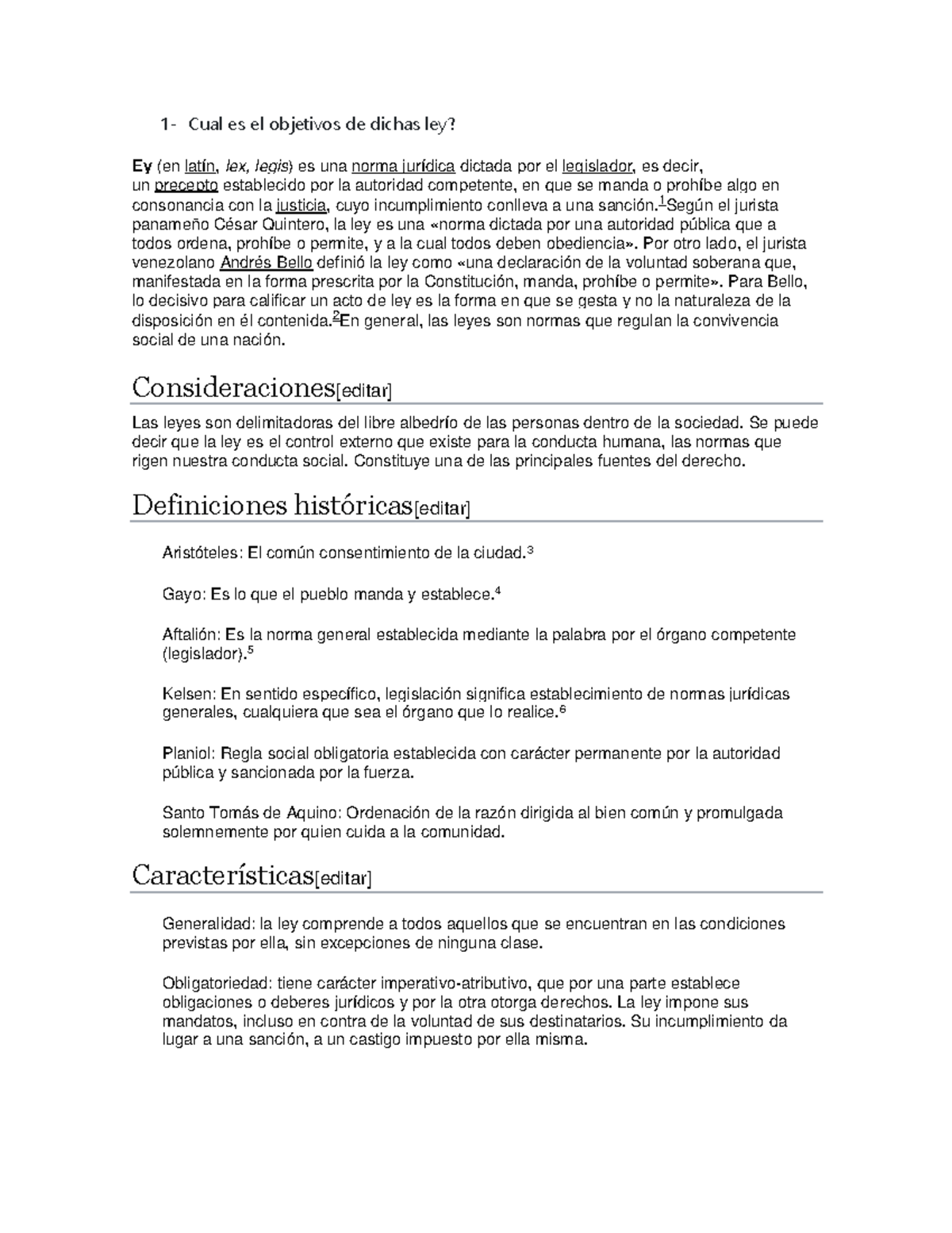 Ley proceso de leyes 1 Cual es el objetivos de dichas ley? Ey (en