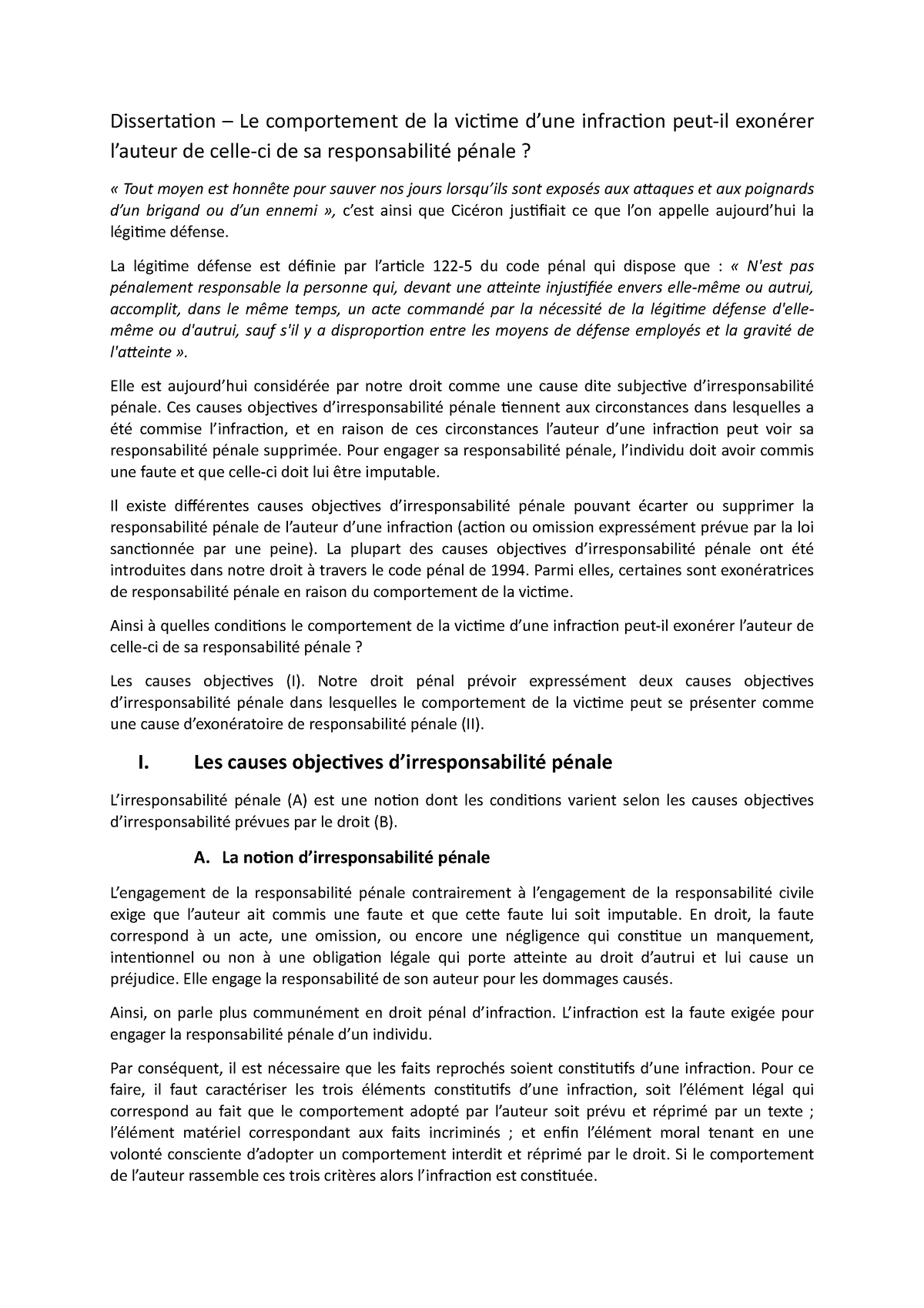 infraction politique plan dissertation