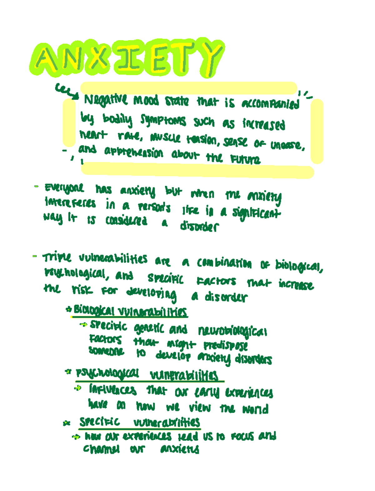 Anxiety notes - ANY IE EET YY Ck Negative mood state that is ...