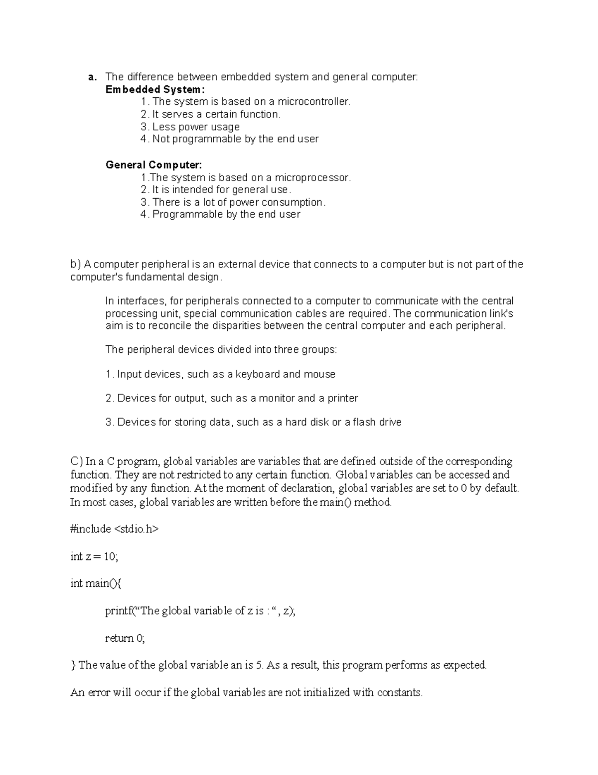 The difference between embedded system and general computer - a. The ...