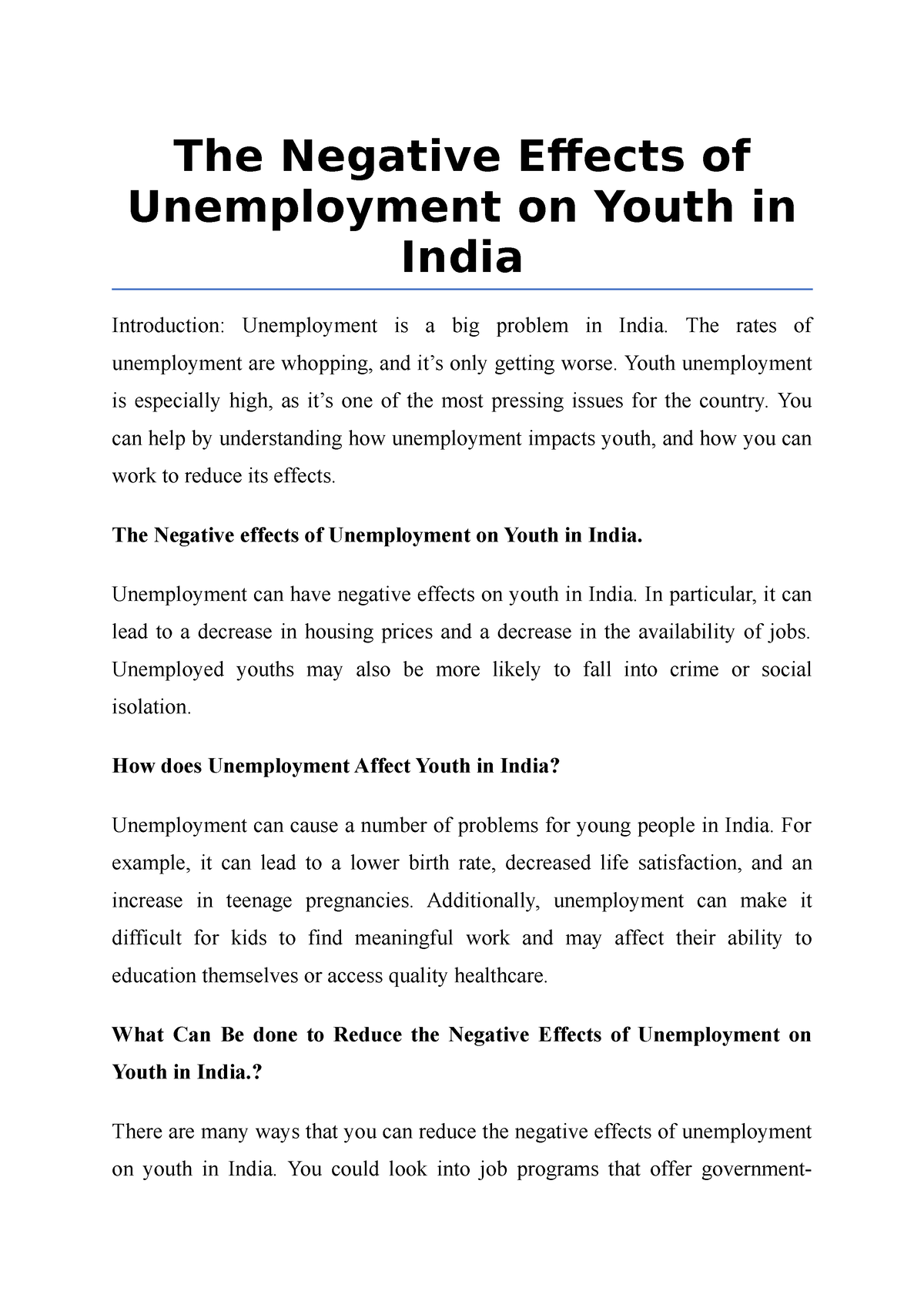 case study on youth unemployment in india