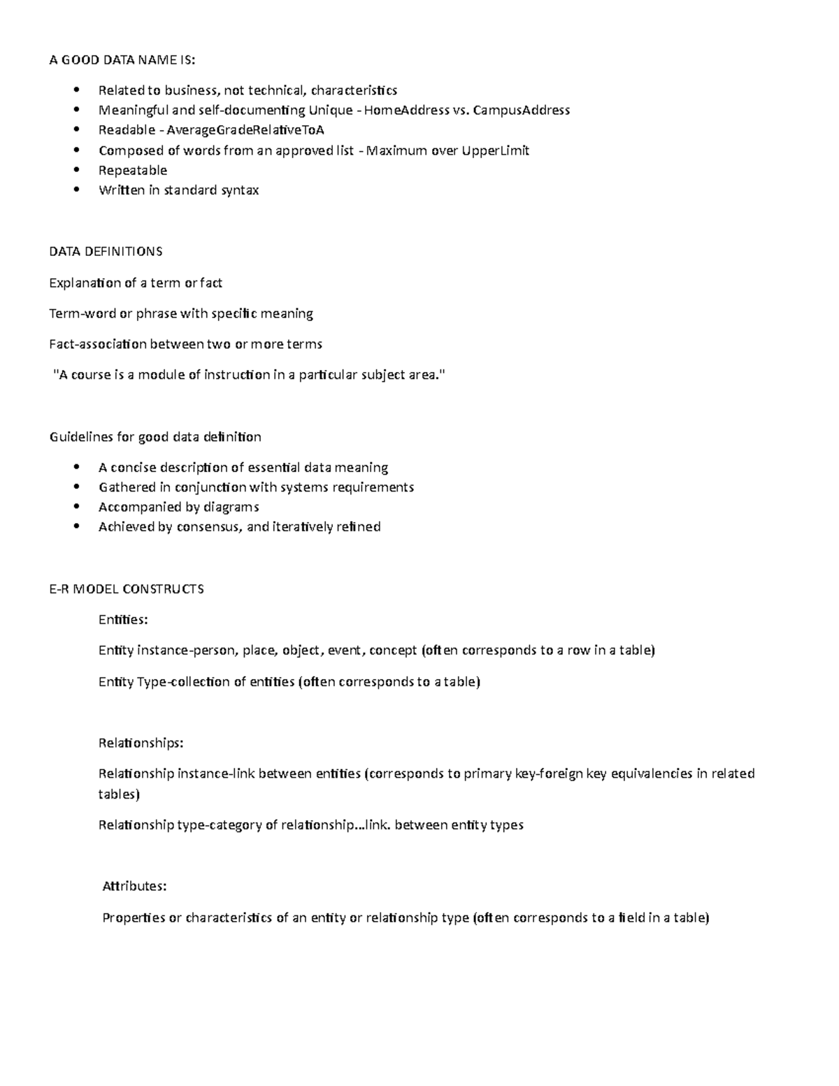 Intro to database - A GOOD DATA NAME IS: Related to business, not ...