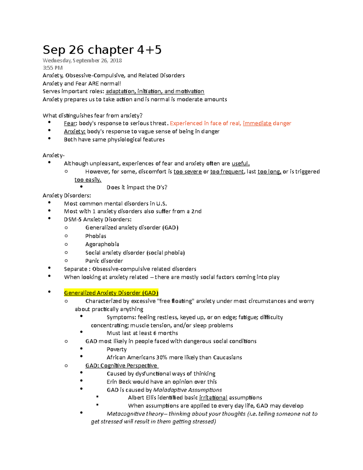 Sep 26 chapter 4 - Lecture notes 4 - Sep 26 chapter 4+5 Wednesday ...