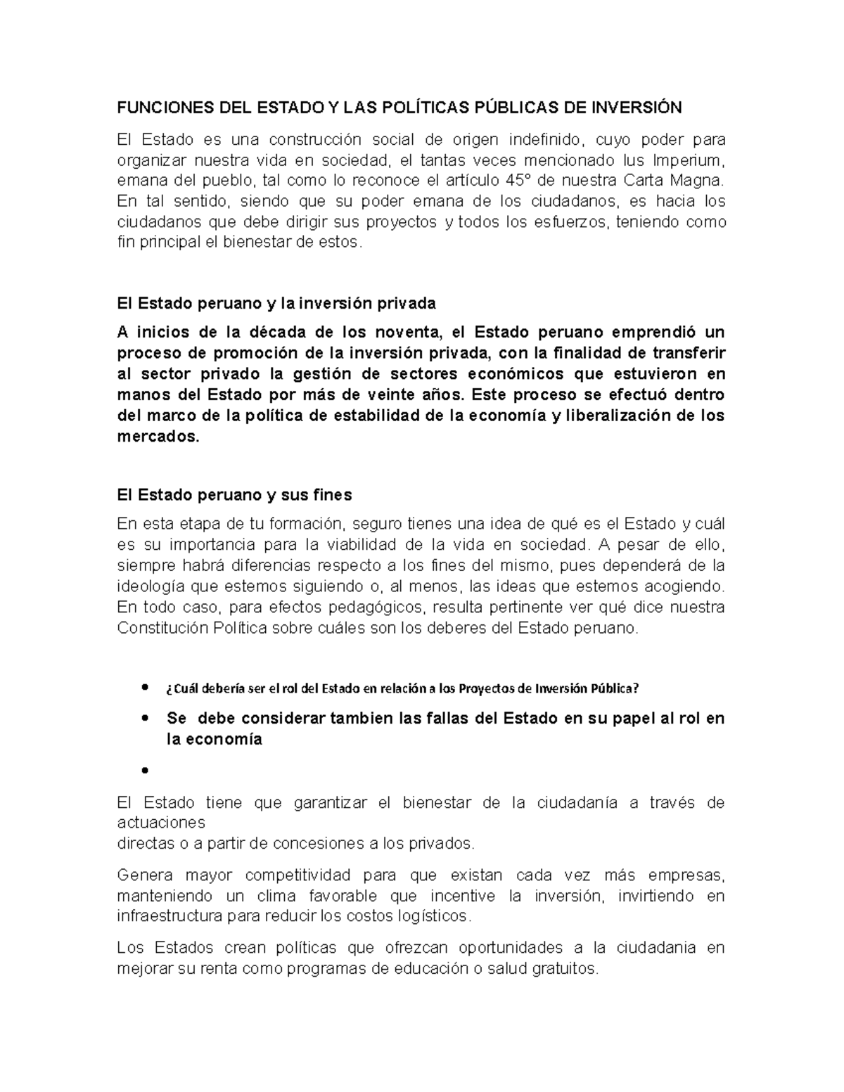 Temas DE Proyecto DE Inversion Funciones DEL Estado FUNCIONES DEL