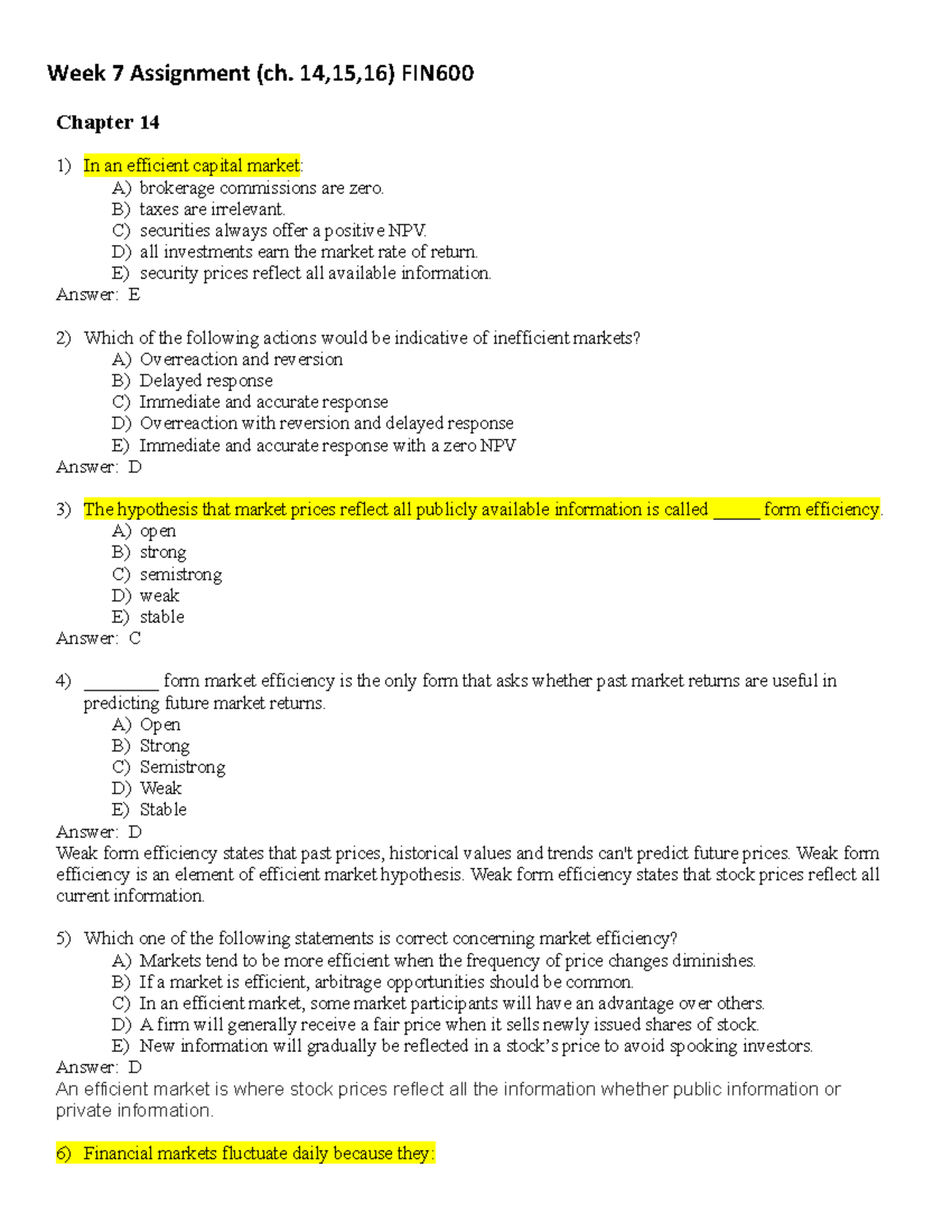 Exam 3 - finanza in inglese - Week 7 Assignment (ch. 14,15,16) FIN ...