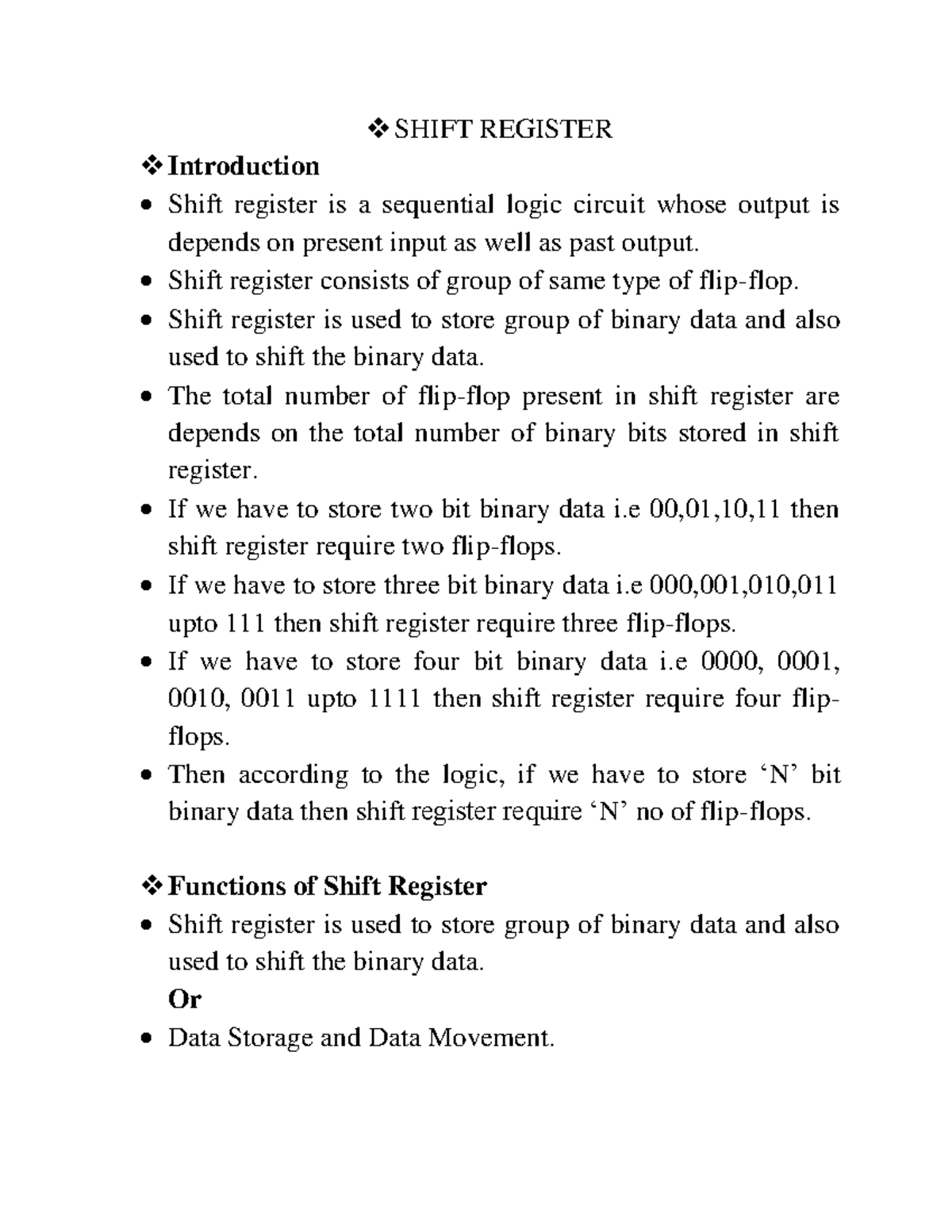 Shift Register - notes - SHIFT REGISTER Introduction Shift register is ...