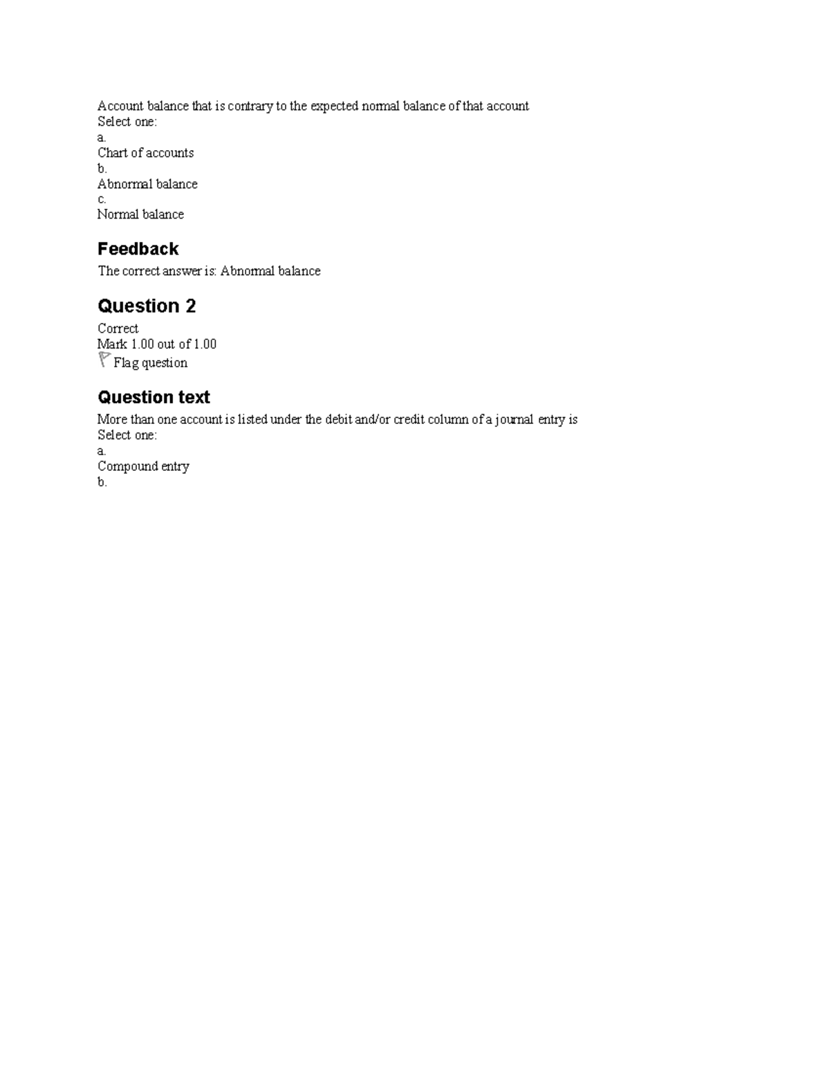 Unit 2 self quiz Account balance that is contrary to the expected