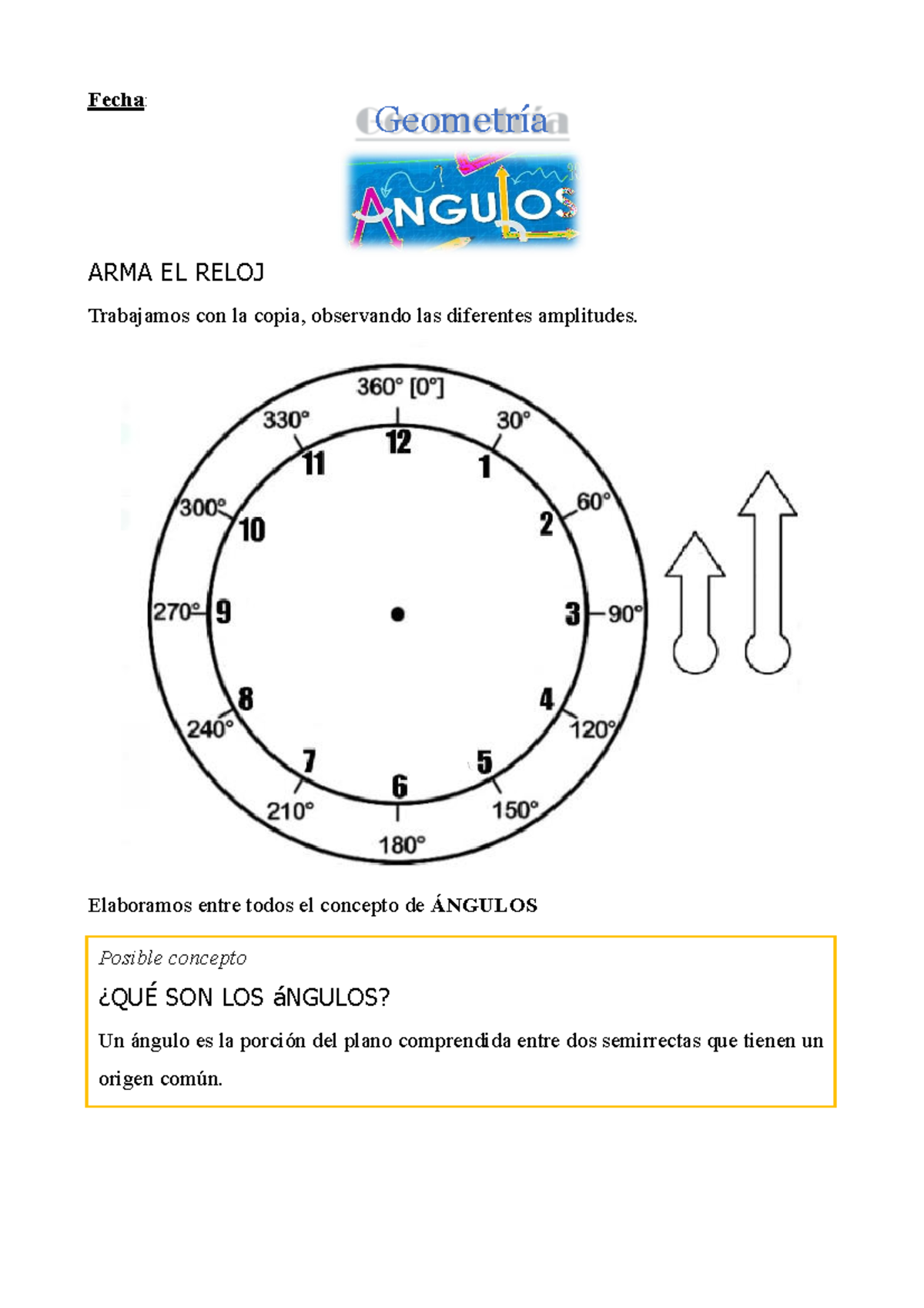 Angulos Ngulos Geometr A Fecha Arma El Reloj Trabajamos Con La Copia Observando Las