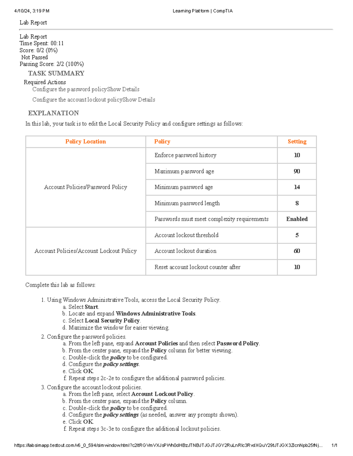 13.3.5 Configure Account Password Policies 4/10/24, 319 PM Learning