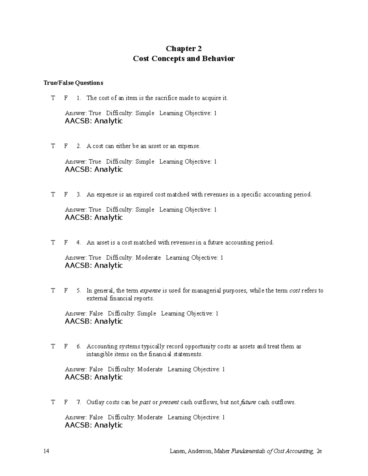 Chapter 2 Cost Concepts and Behavior - Chapter 2 Cost Concepts and ...