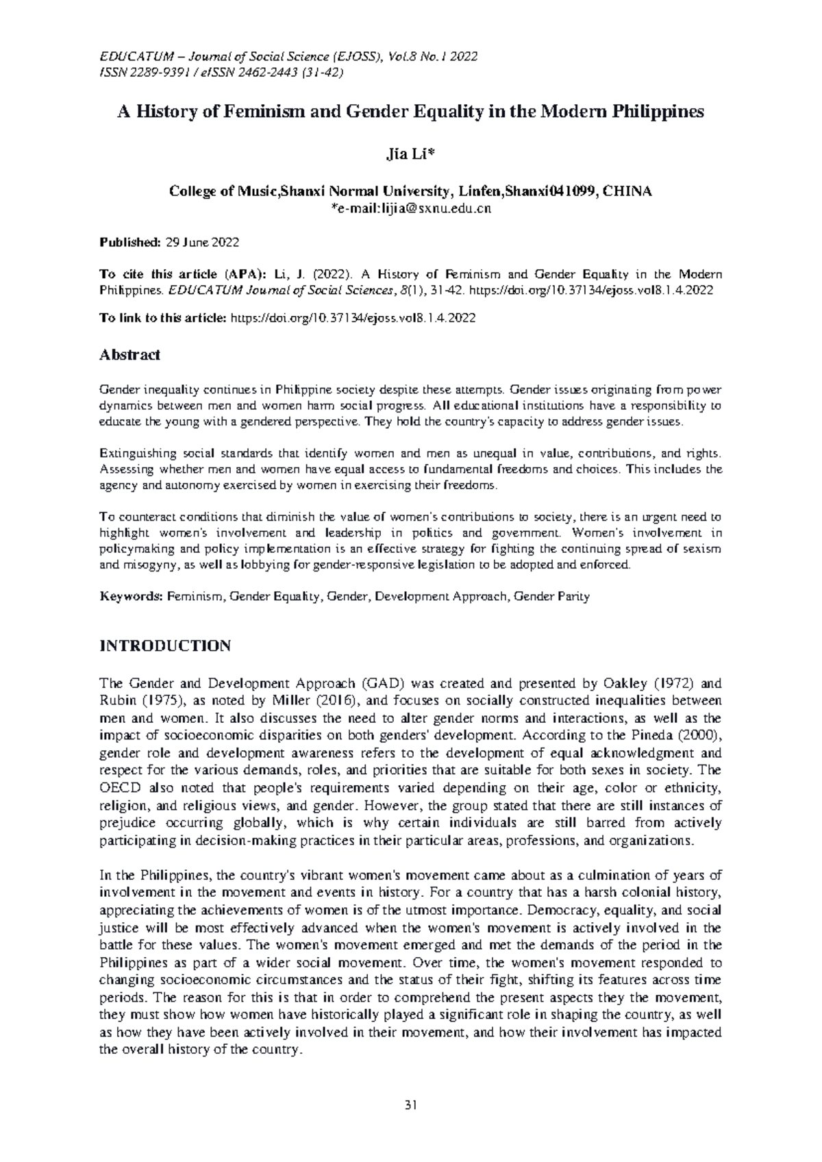 A history of feminism and gender equality in the modern - EDUCATUM ...